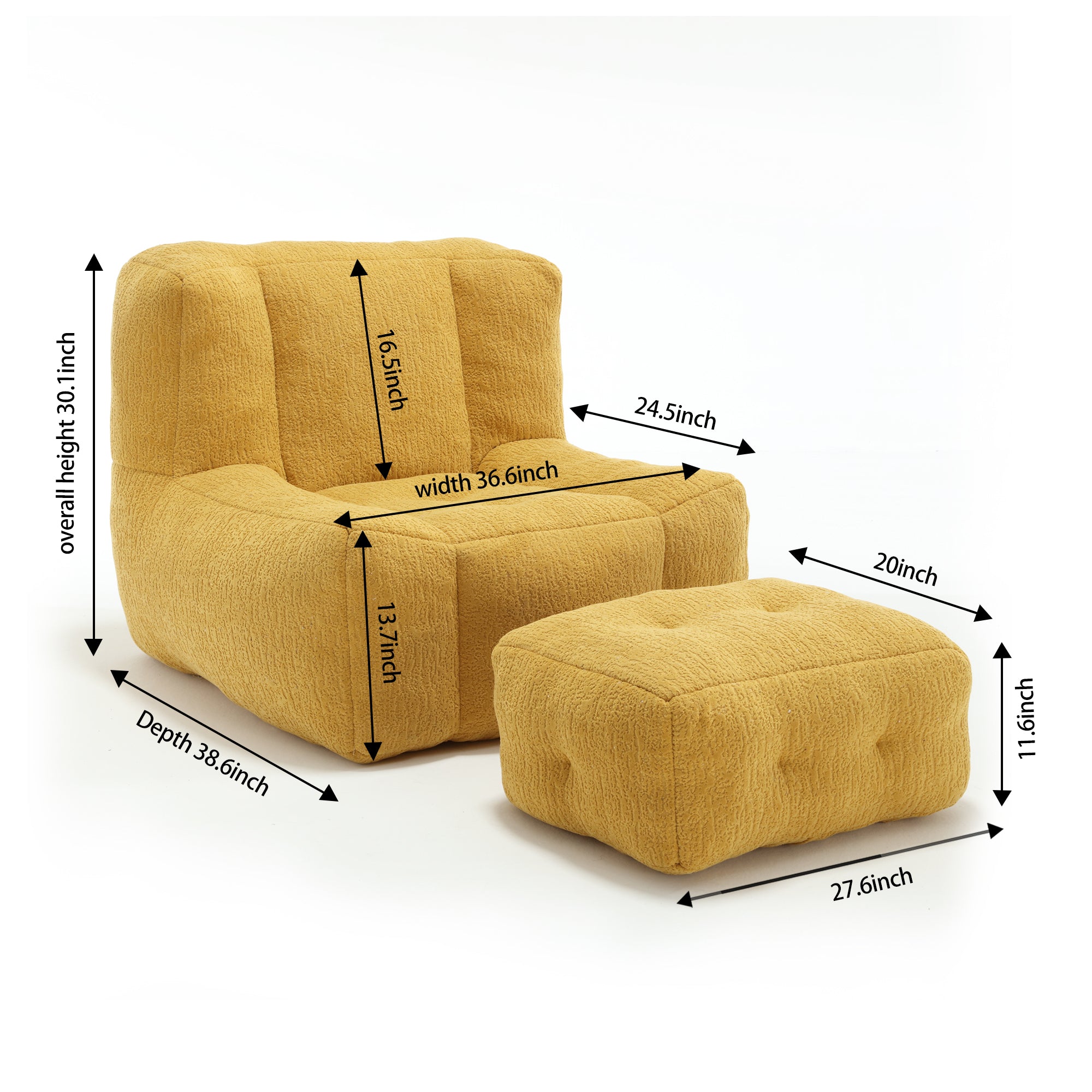 Fluffy Bean Bag Chair with Ottoman - Soft & Comfy-American Furniture Outlet