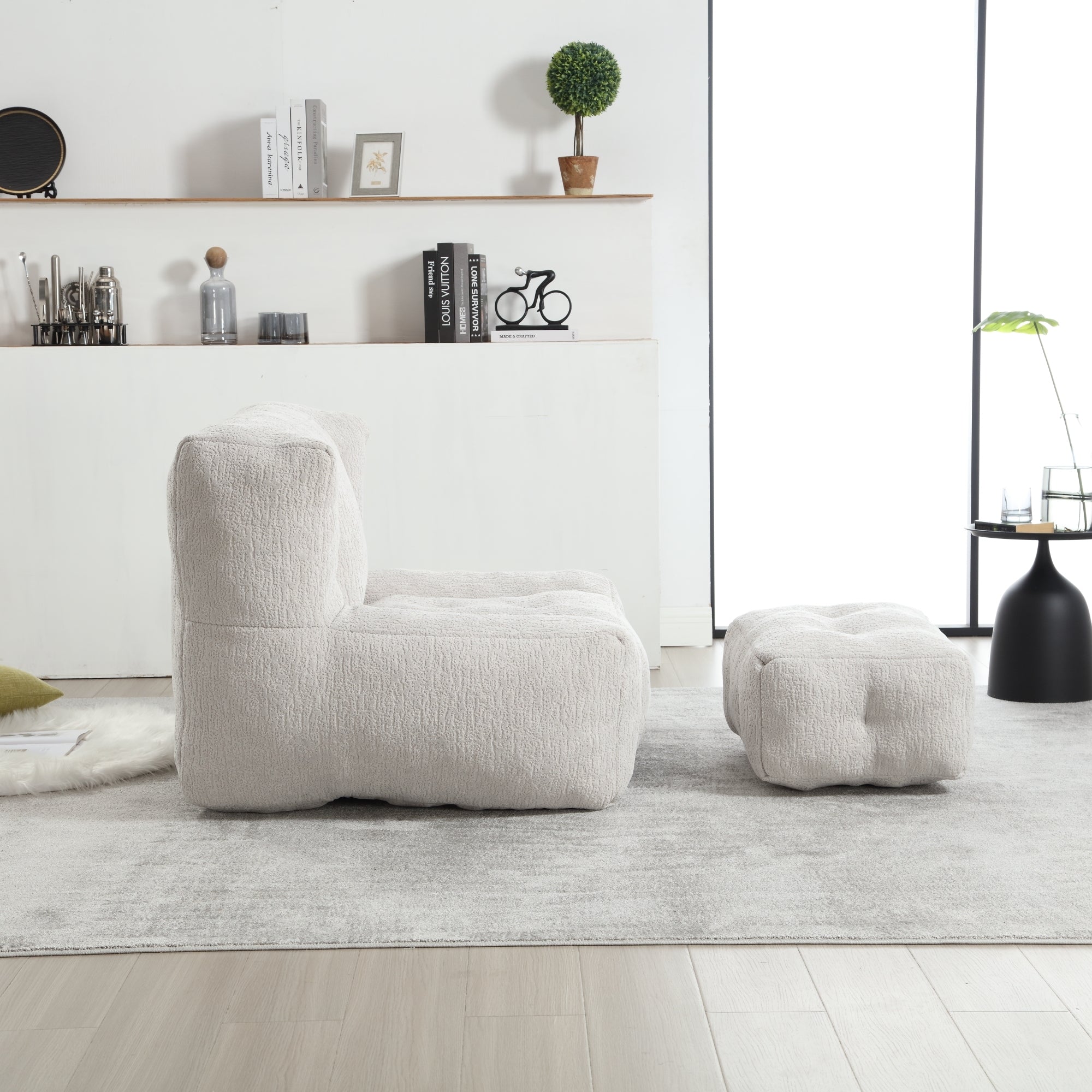 Fluffy Bean Bag Chair with Ottoman | Soft & Comfy-American Furniture Outlet