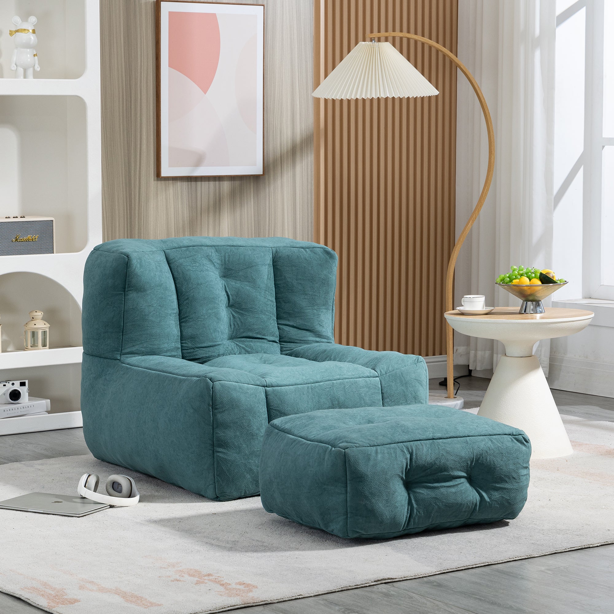 Fluffy Bean Bag Chair with Ottoman | Soft & Comfy-American Furniture Outlet