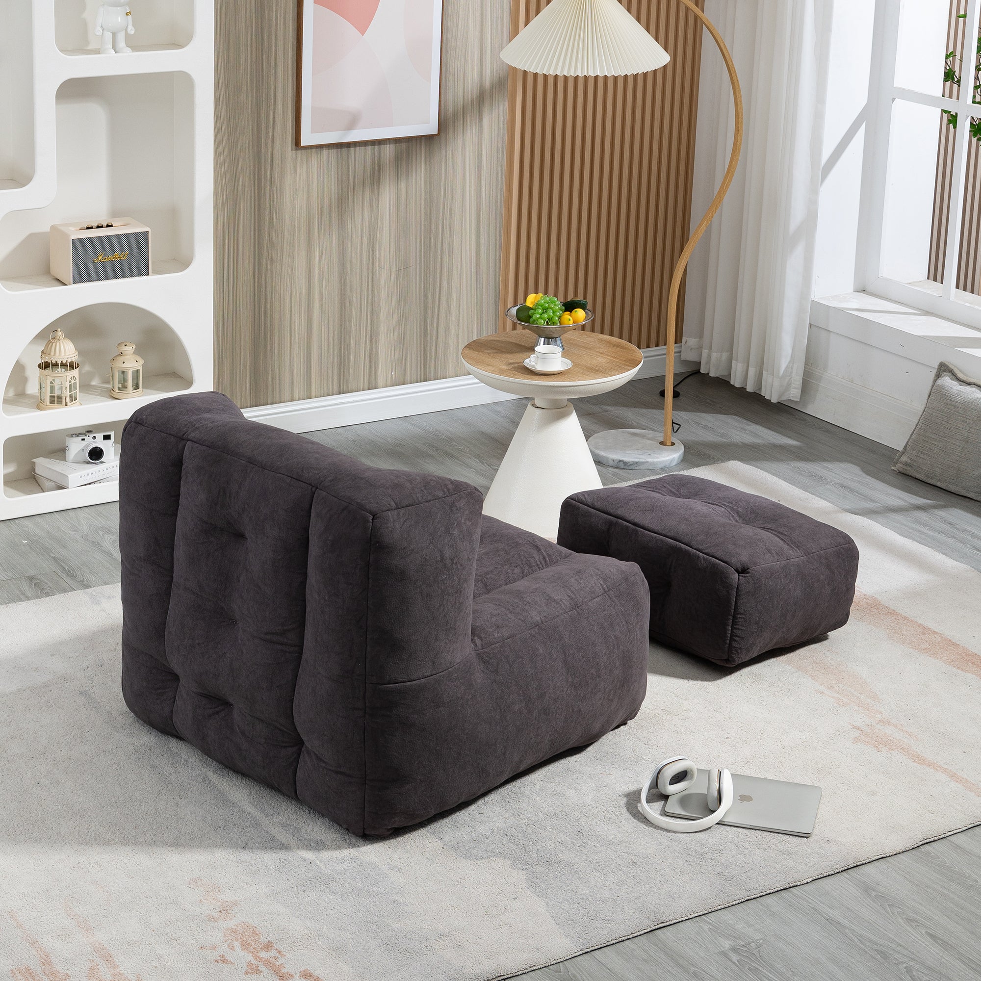 Fluffy Bean Bag Chair with Ottoman | Soft & Comfy-American Furniture Outlet