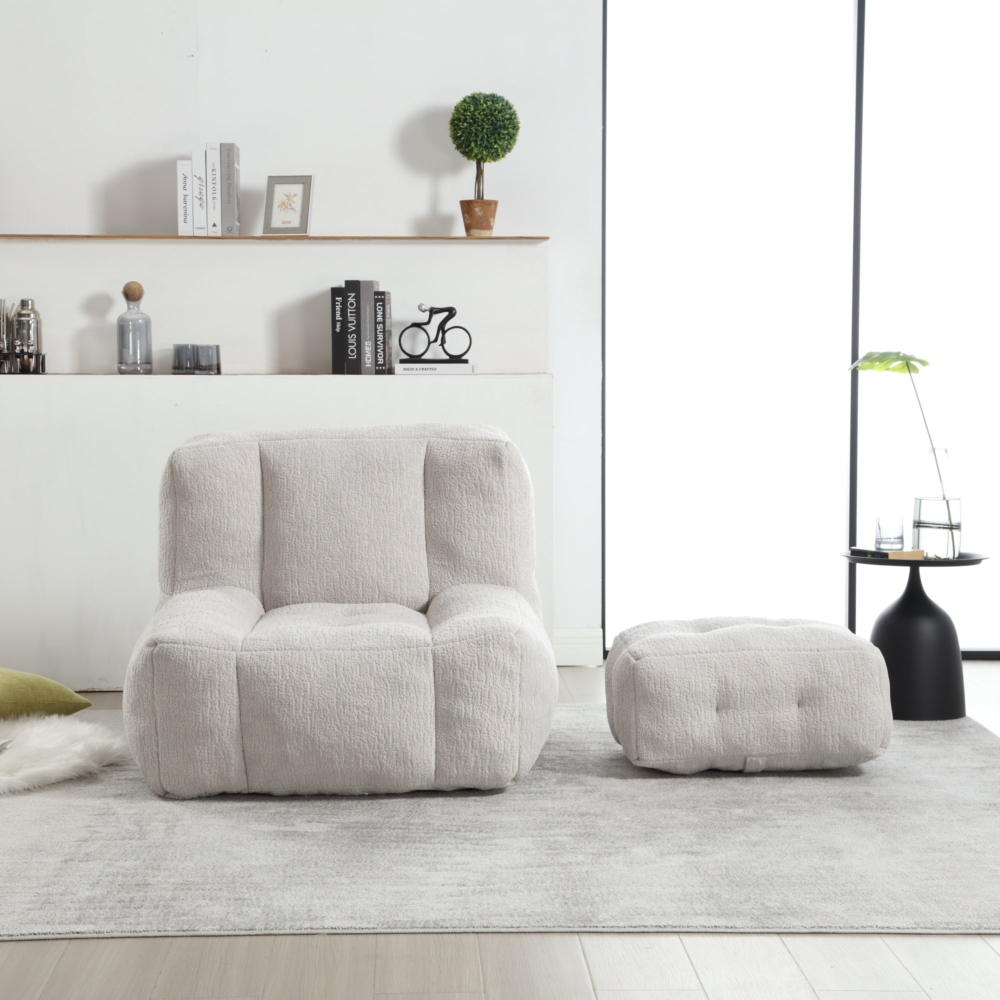 Fluffy Bean Bag Chair with Ottoman | Soft & Comfy-American Furniture Outlet