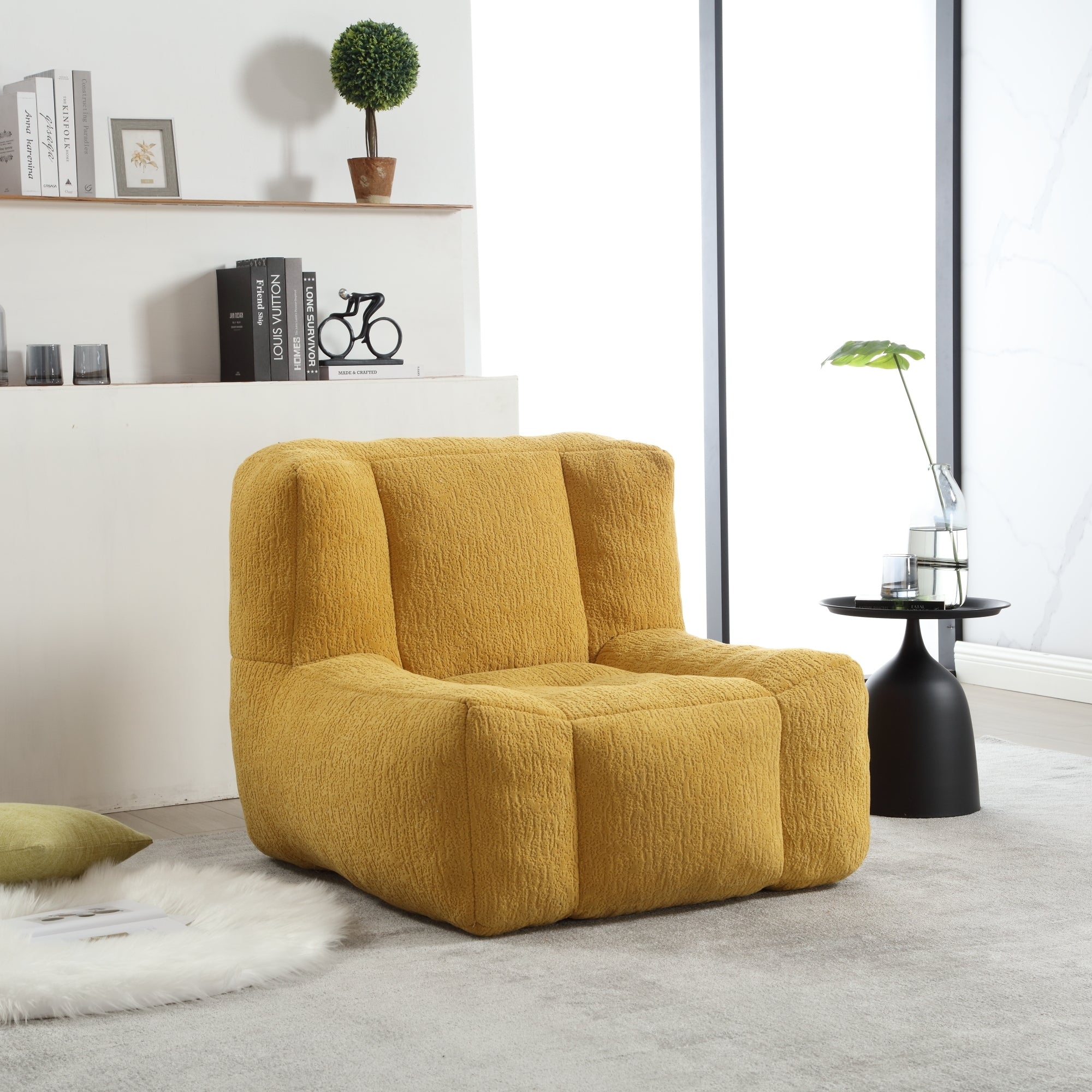 Fluffy Bean Bag Chair with Ottoman - Soft & Comfy-American Furniture Outlet