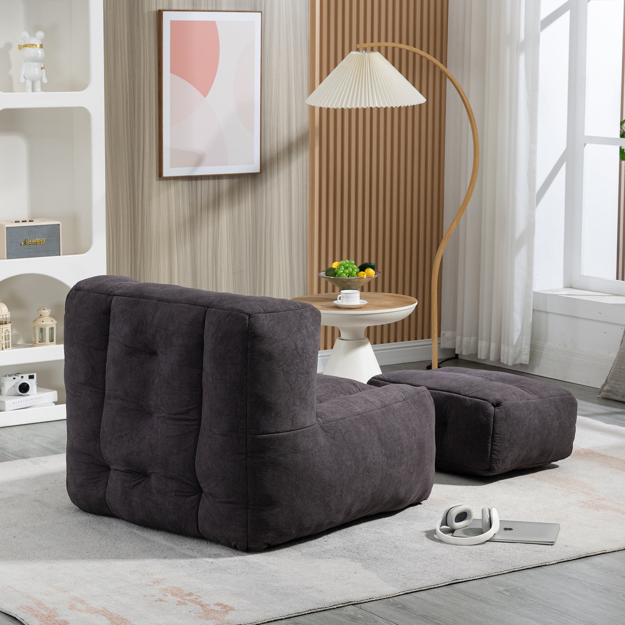 Fluffy Bean Bag Chair with Ottoman | Soft & Comfy-American Furniture Outlet