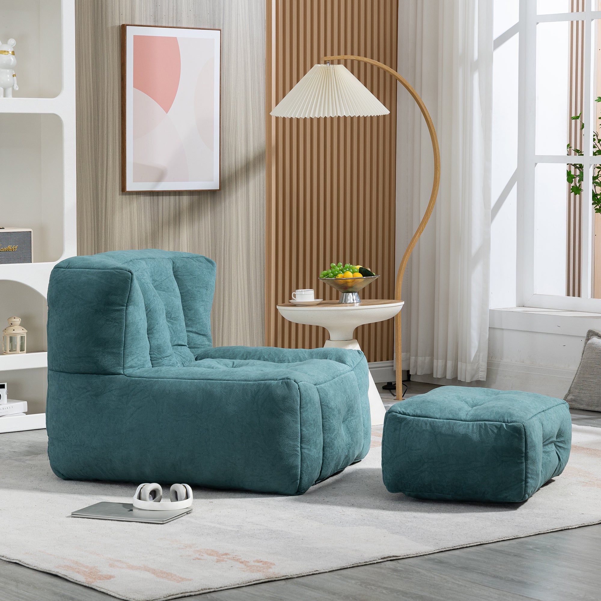 Fluffy Bean Bag Chair with Ottoman | Soft & Comfy-American Furniture Outlet