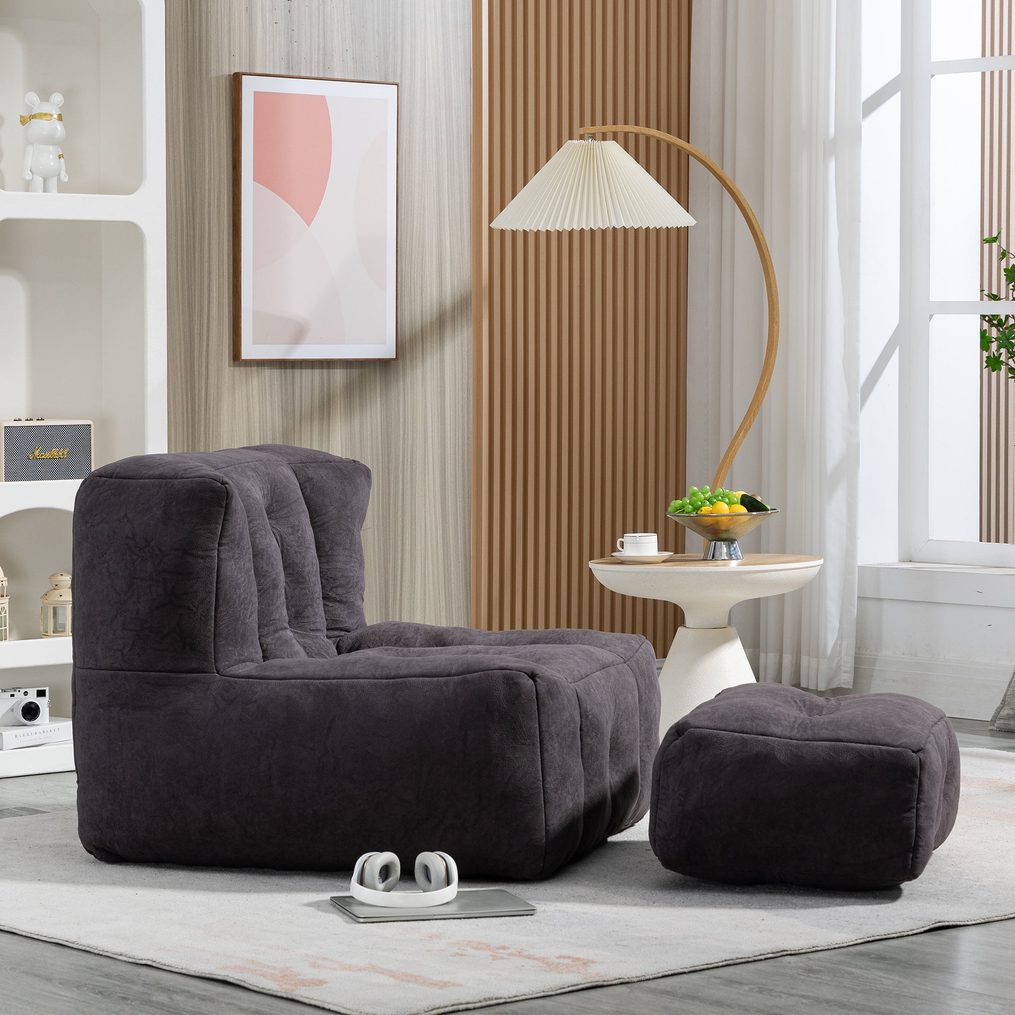 Fluffy Bean Bag Chair with Ottoman | Soft & Comfy-American Furniture Outlet