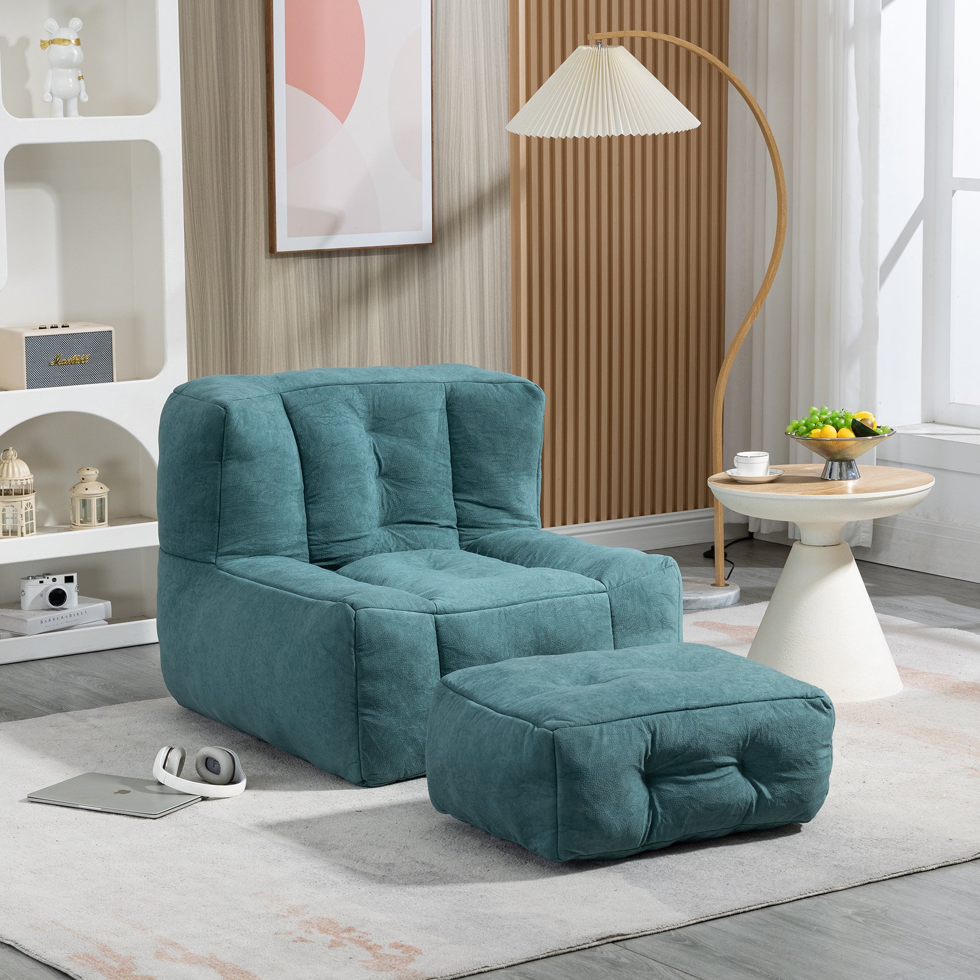 Fluffy Bean Bag Chair with Ottoman | Soft & Comfy-American Furniture Outlet