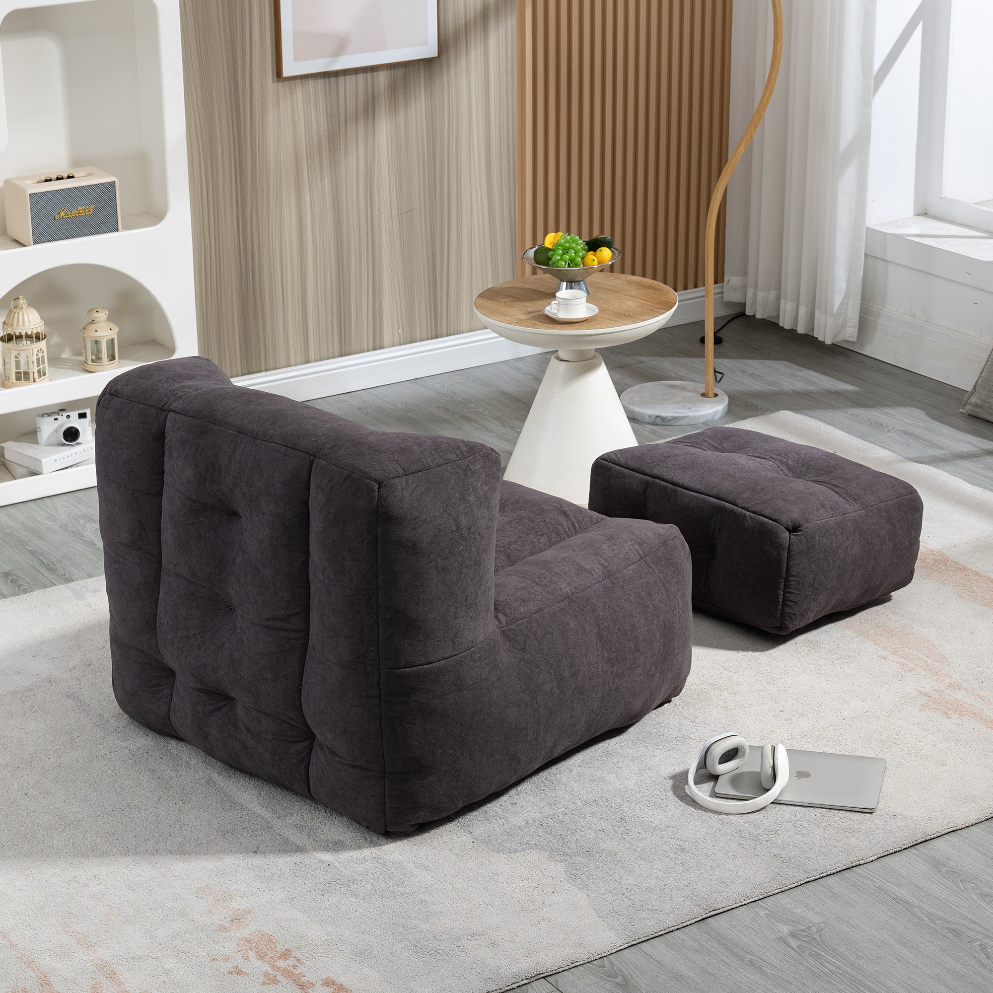 Fluffy Bean Bag Chair with Ottoman | Soft & Comfy-American Furniture Outlet