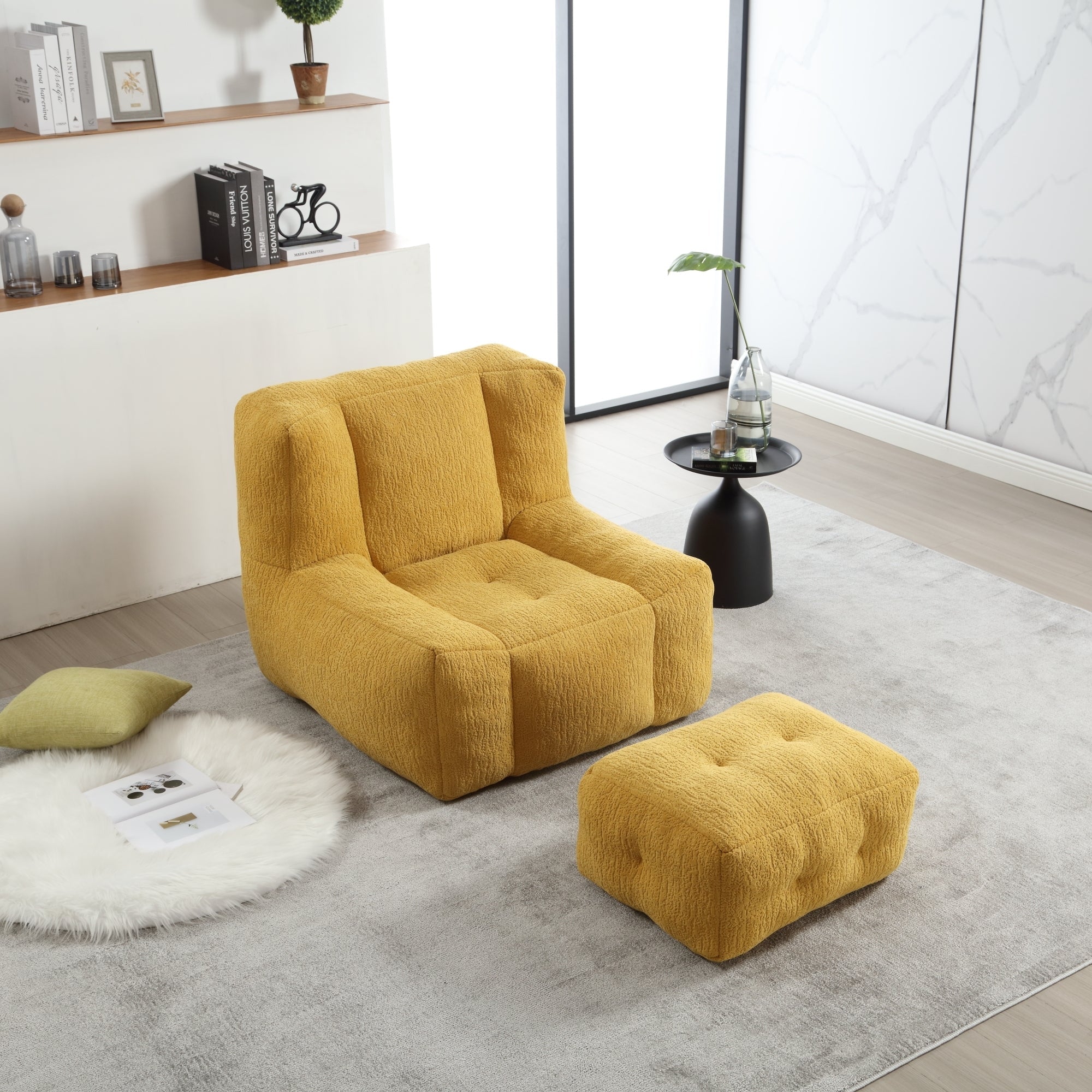 Fluffy Bean Bag Chair with Ottoman - Soft & Comfy-American Furniture Outlet