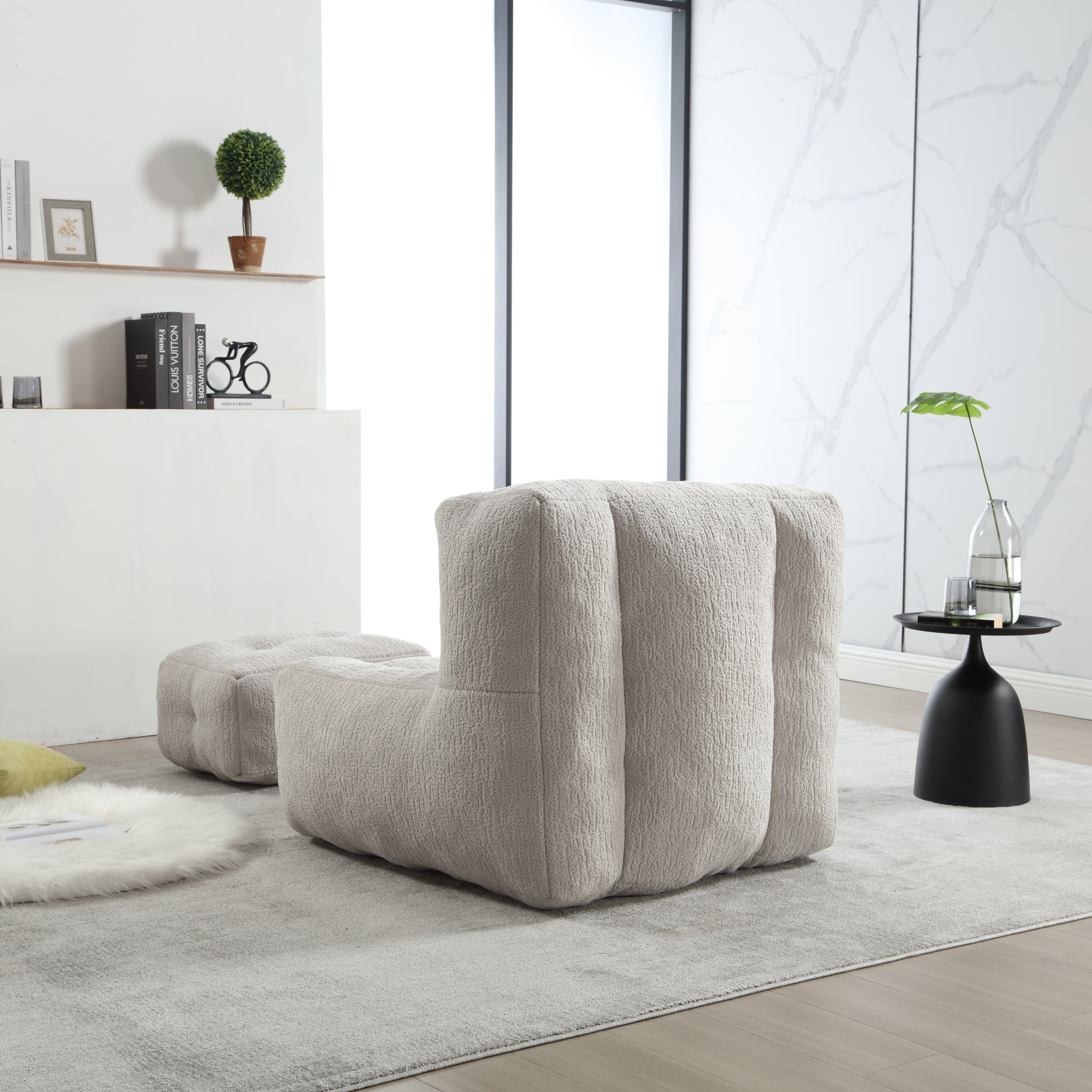 Fluffy Bean Bag Chair with Ottoman | Soft & Comfy-American Furniture Outlet