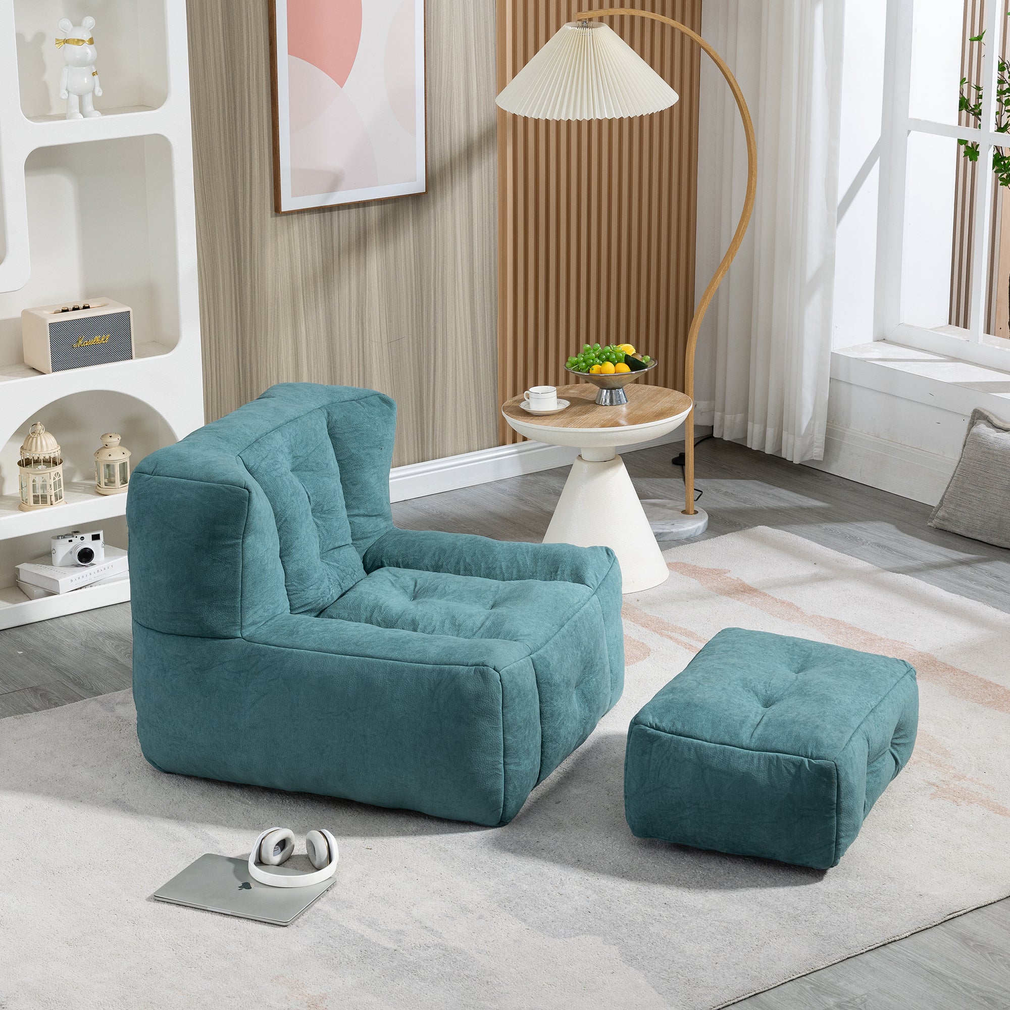 Fluffy Bean Bag Chair with Ottoman | Soft & Comfy-American Furniture Outlet