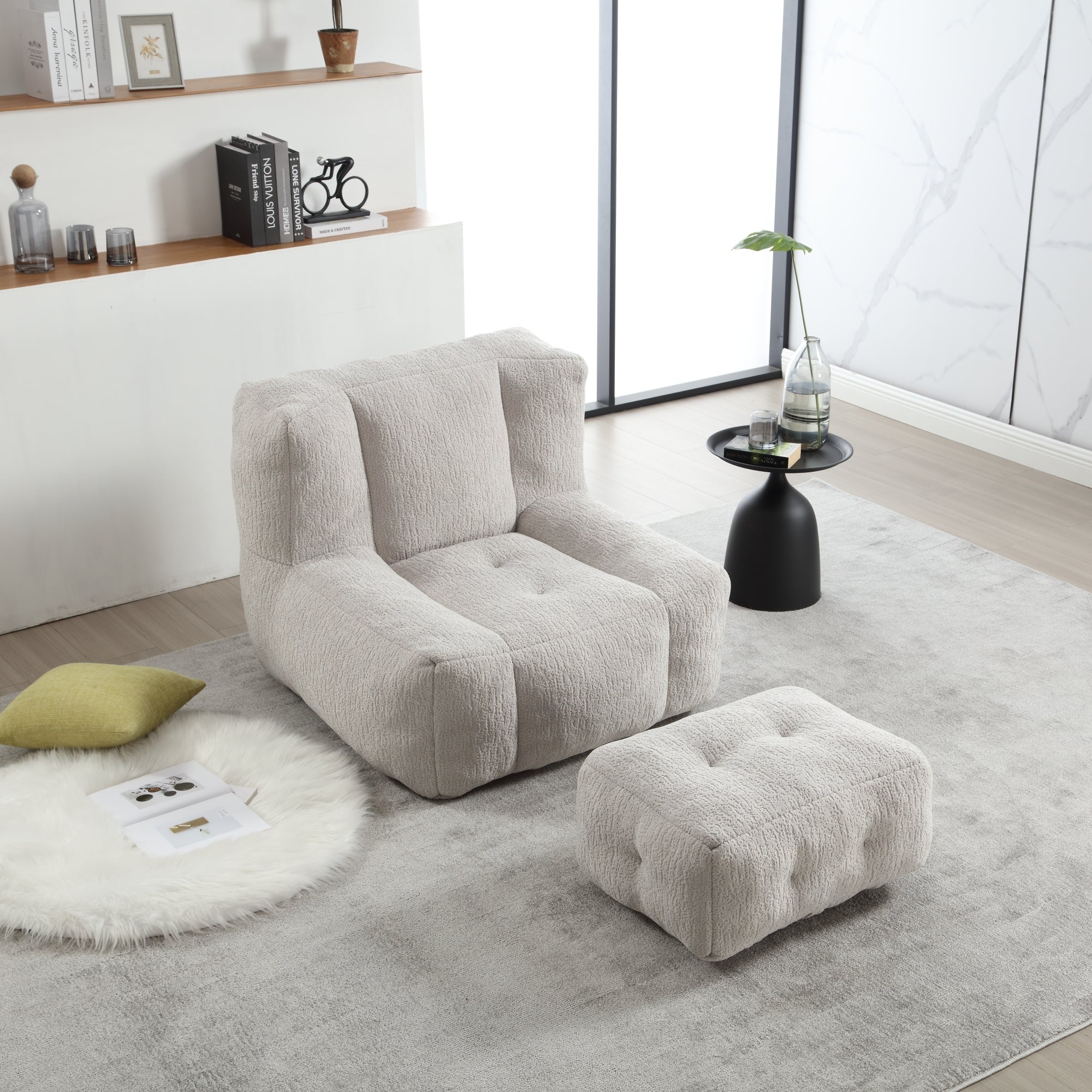 Fluffy Bean Bag Chair with Ottoman | Soft & Comfy-American Furniture Outlet