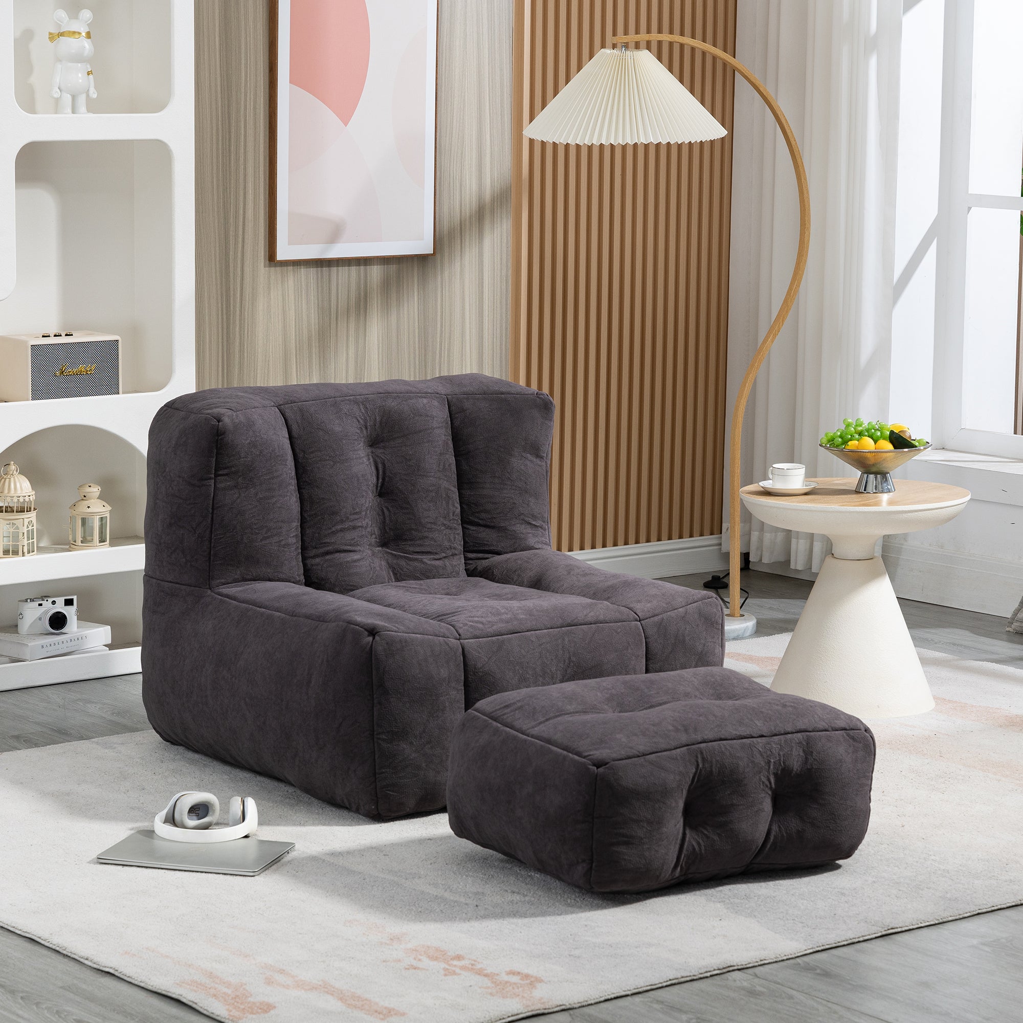 Fluffy Bean Bag Chair with Ottoman | Soft & Comfy-American Furniture Outlet