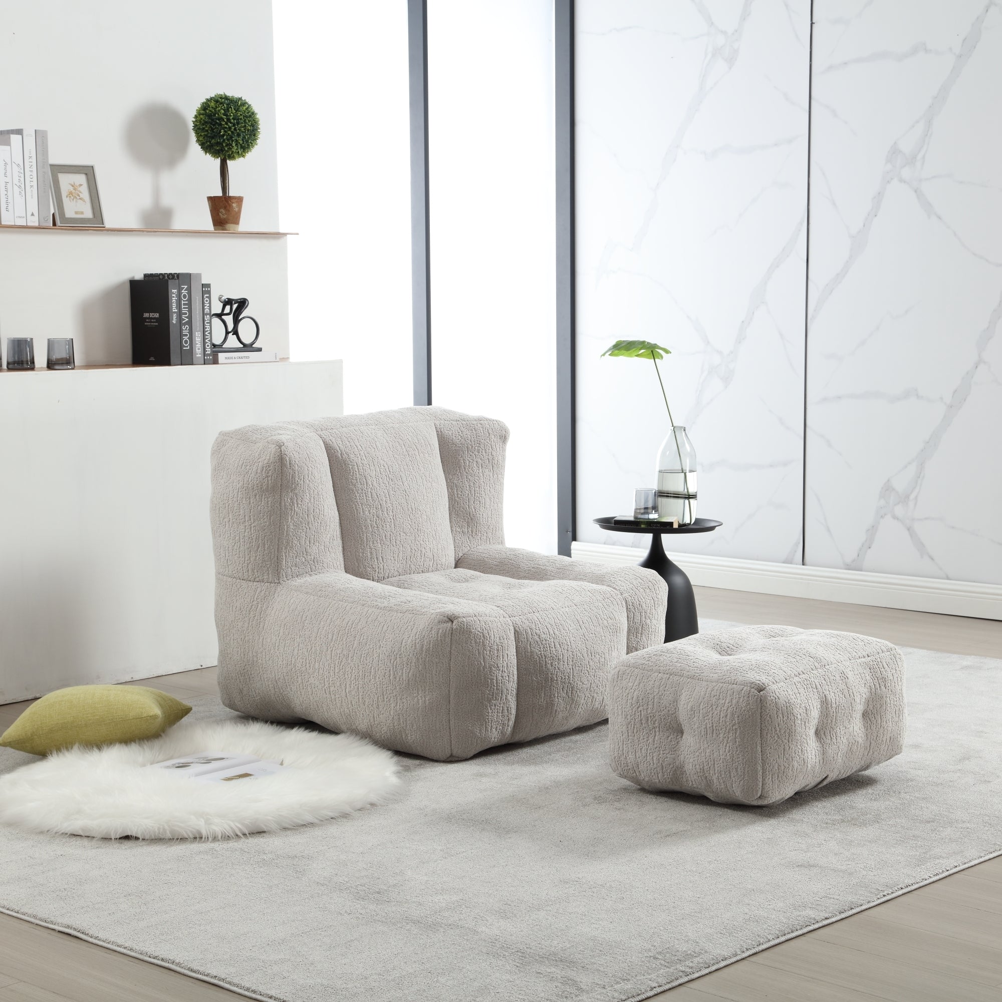 Fluffy Bean Bag Chair with Ottoman | Soft & Comfy-American Furniture Outlet