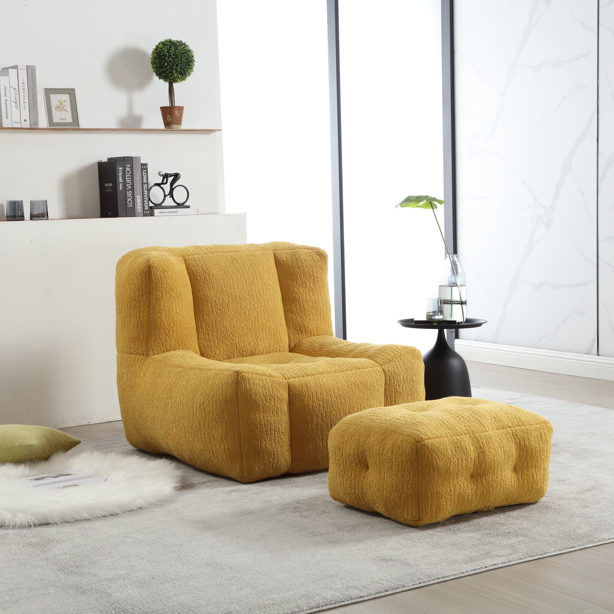 Fluffy Bean Bag Chair with Ottoman - Soft & Comfy-American Furniture Outlet