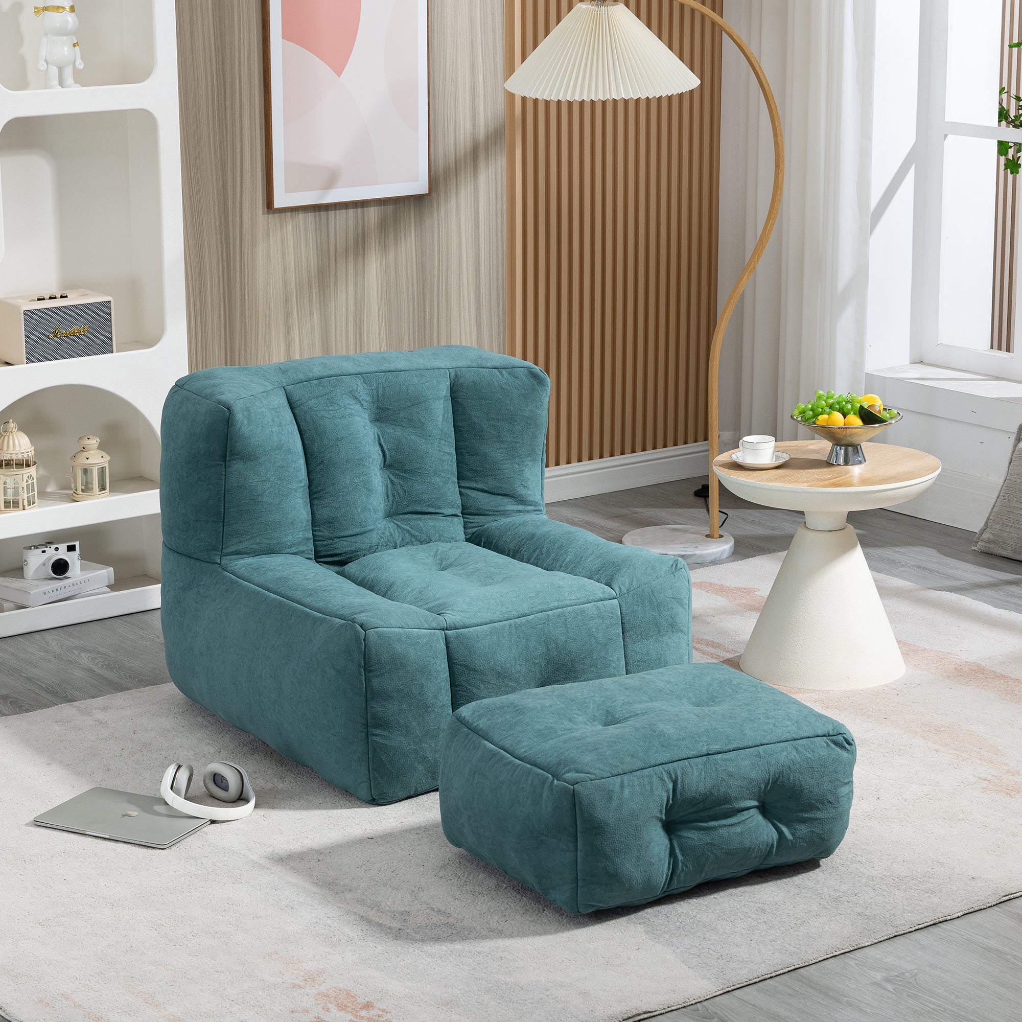 Fluffy Bean Bag Chair with Ottoman | Soft & Comfy-American Furniture Outlet