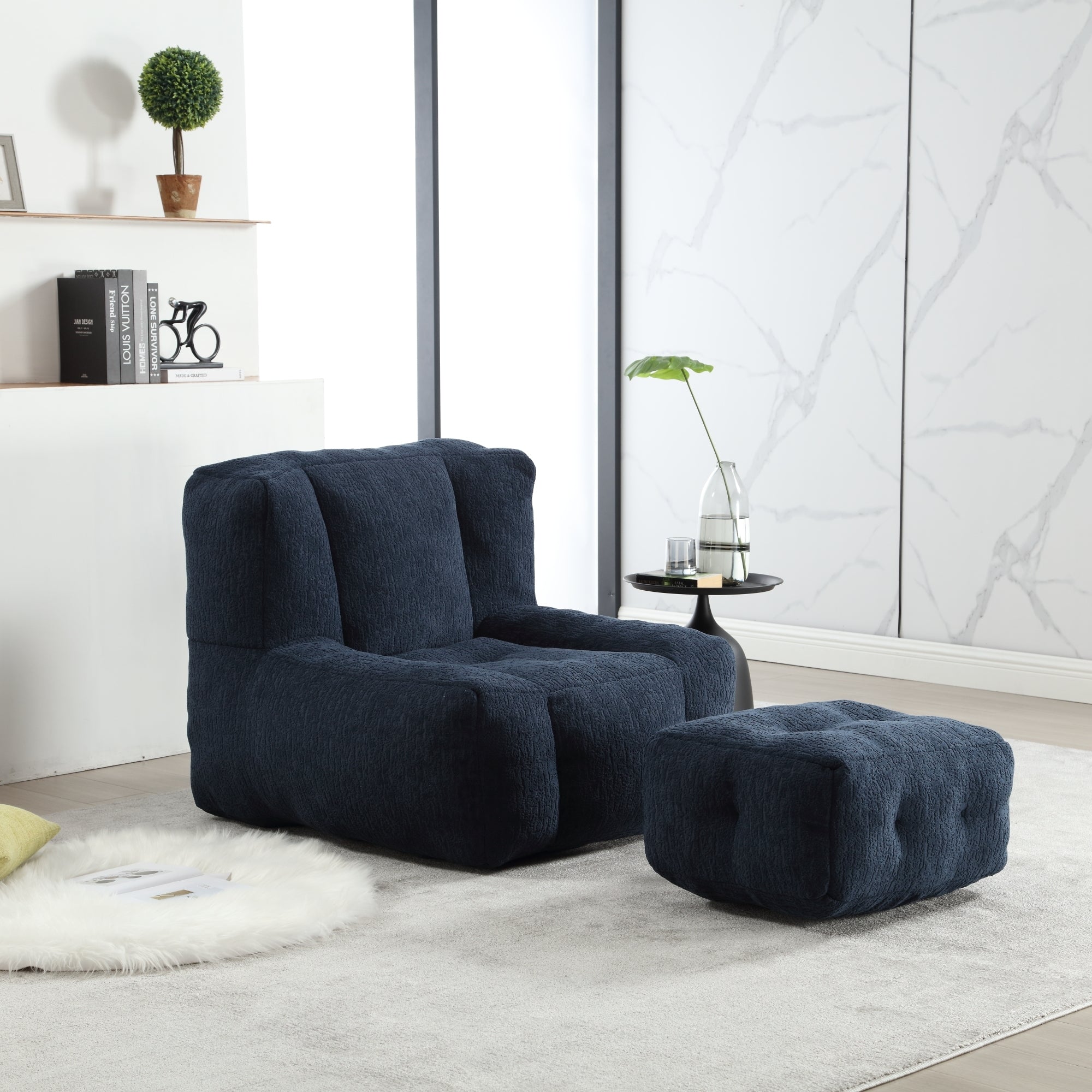 Fluffy Bean Bag Chair with Ottoman-American Furniture Outlet