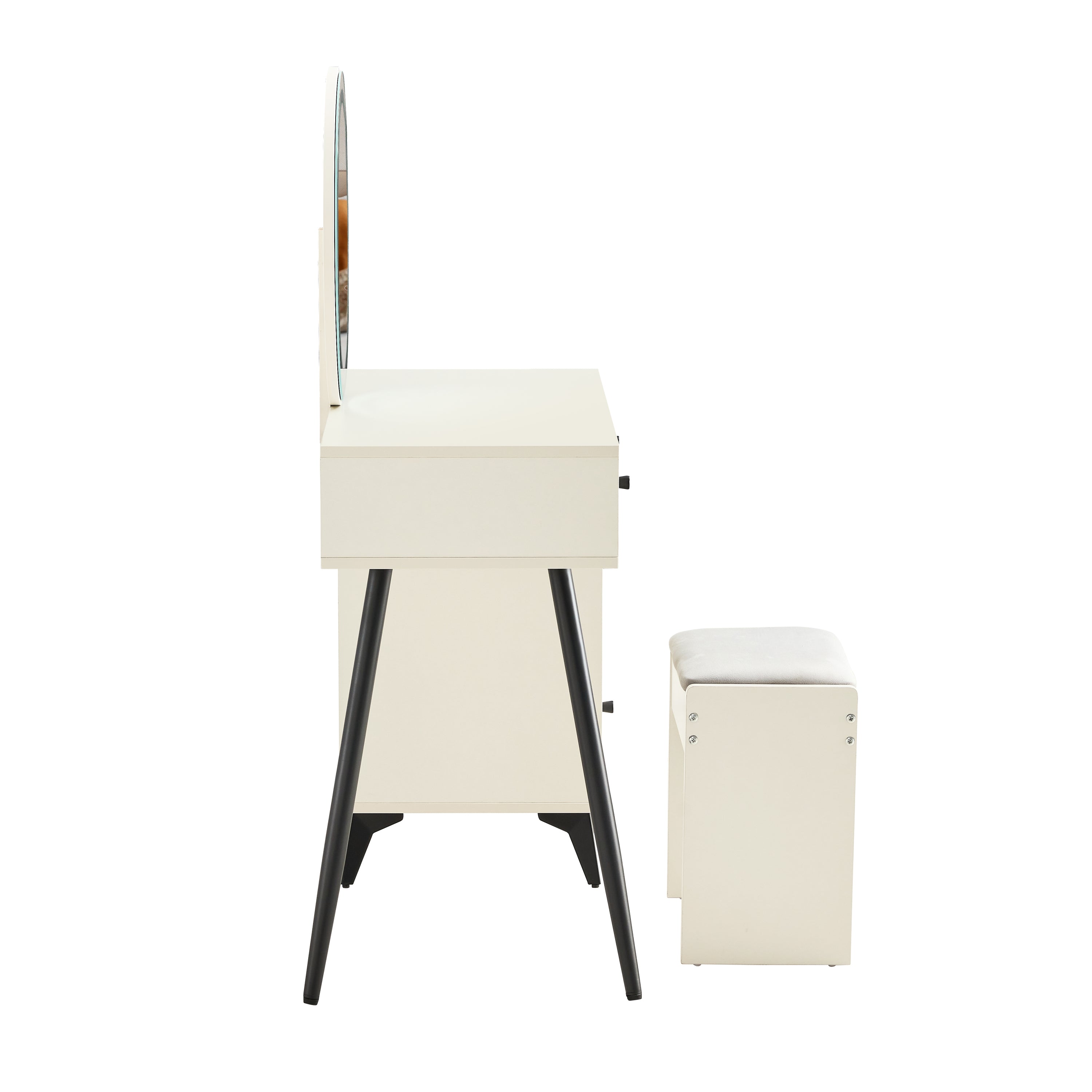 Fluted Vanity Desk | LED Mirror | Modern Makeup Table-American Furniture Outlet