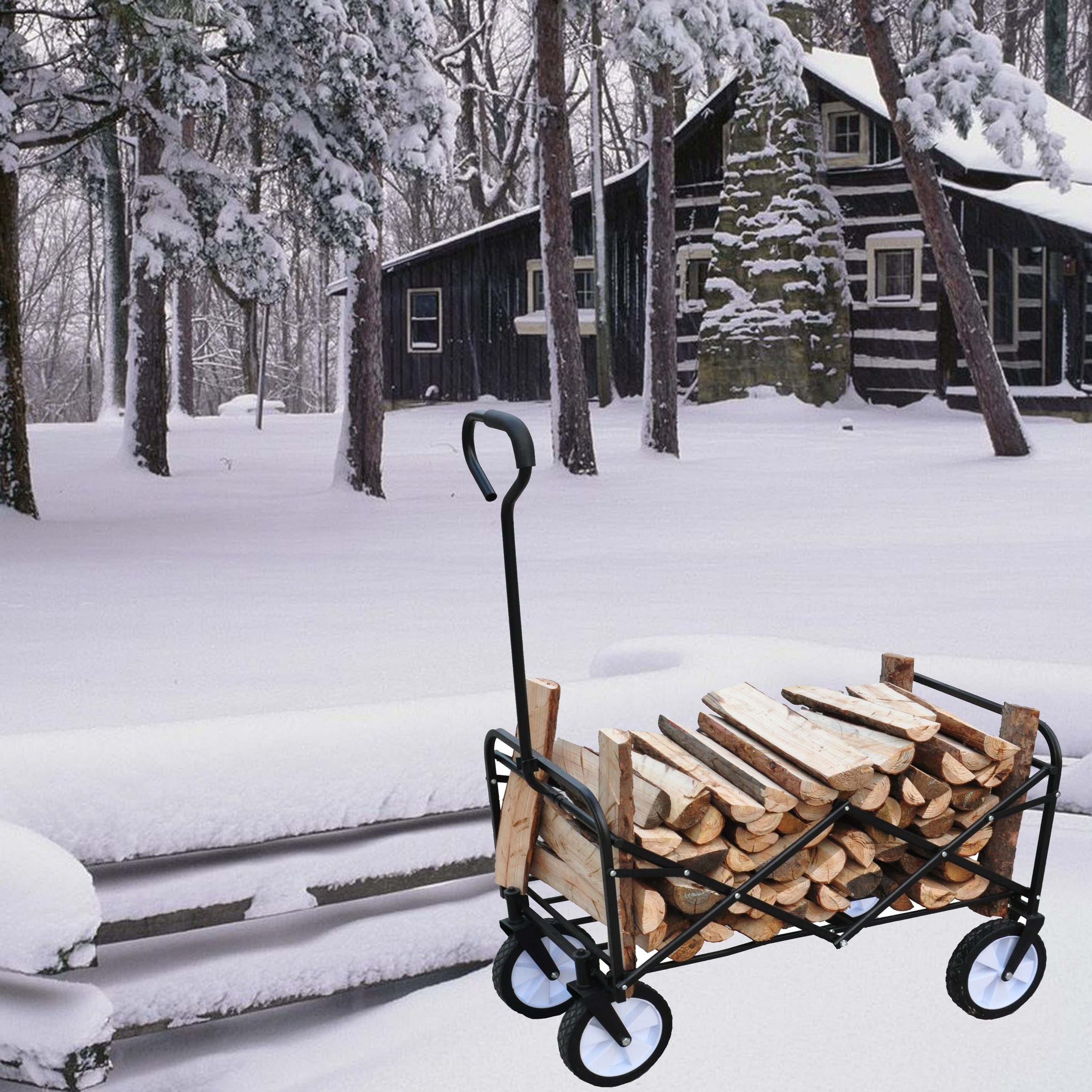 Folding Wagon Garden Shopping Beach Cart - Blue-American Furniture Outlet