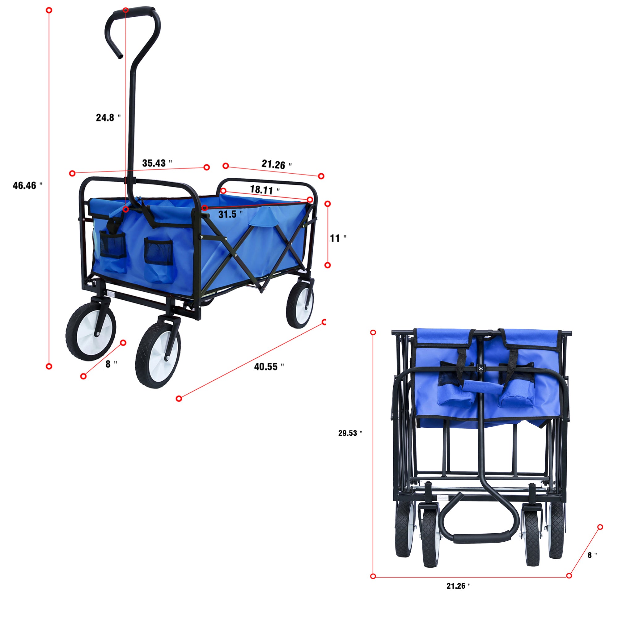 Folding Wagon Garden Shopping Beach Cart - Blue-American Furniture Outlet