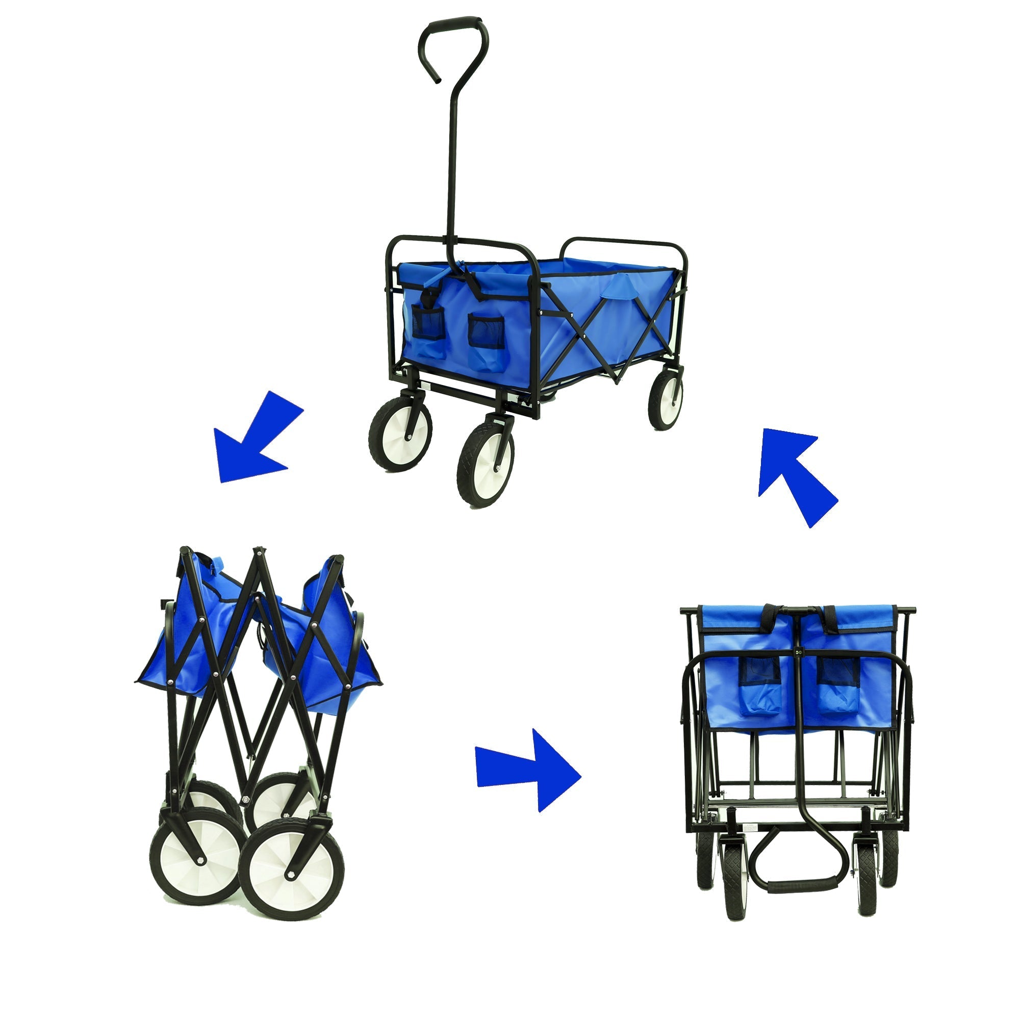 Folding Wagon Garden Shopping Beach Cart - Blue-American Furniture Outlet