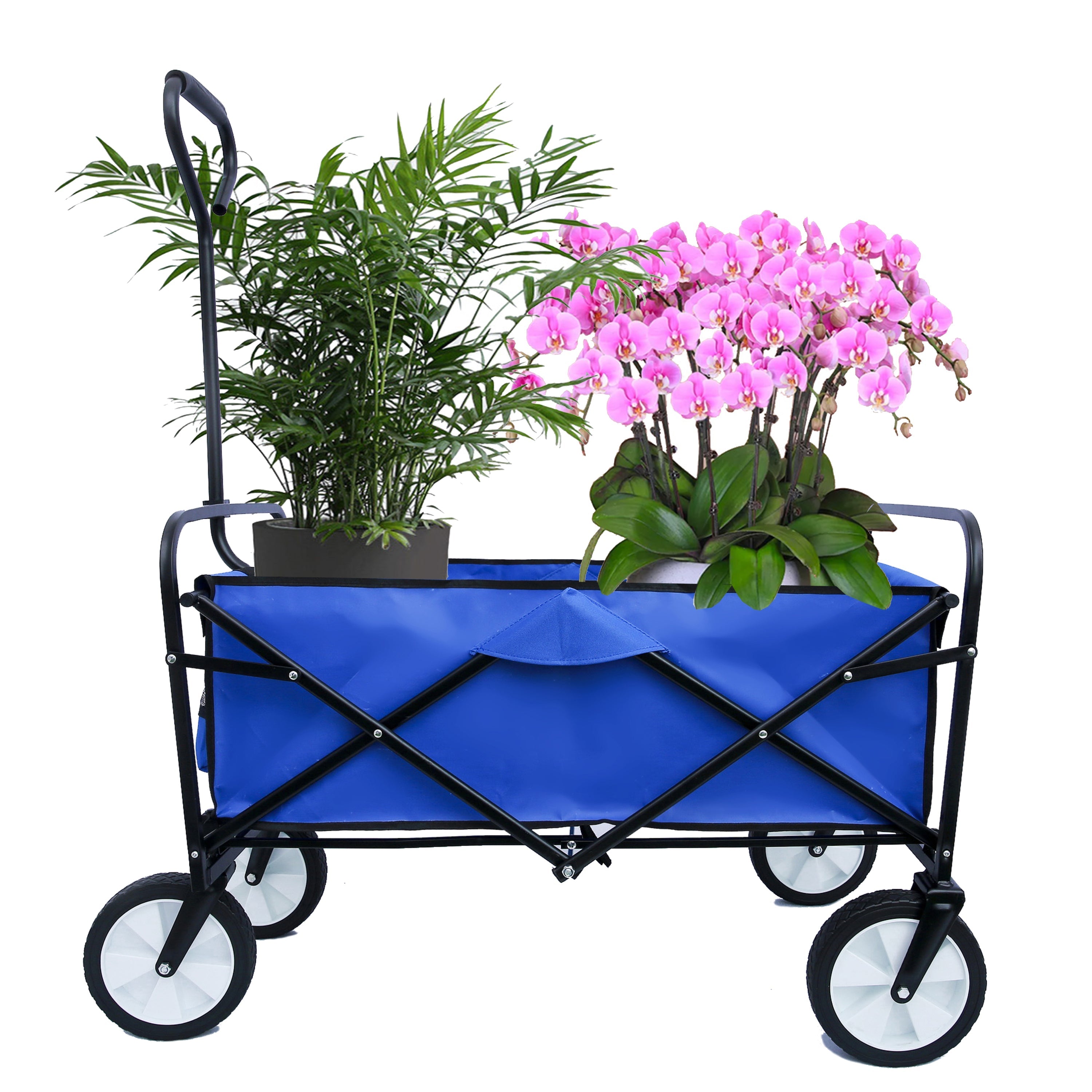 Folding Wagon Garden Shopping Beach Cart - Blue-American Furniture Outlet