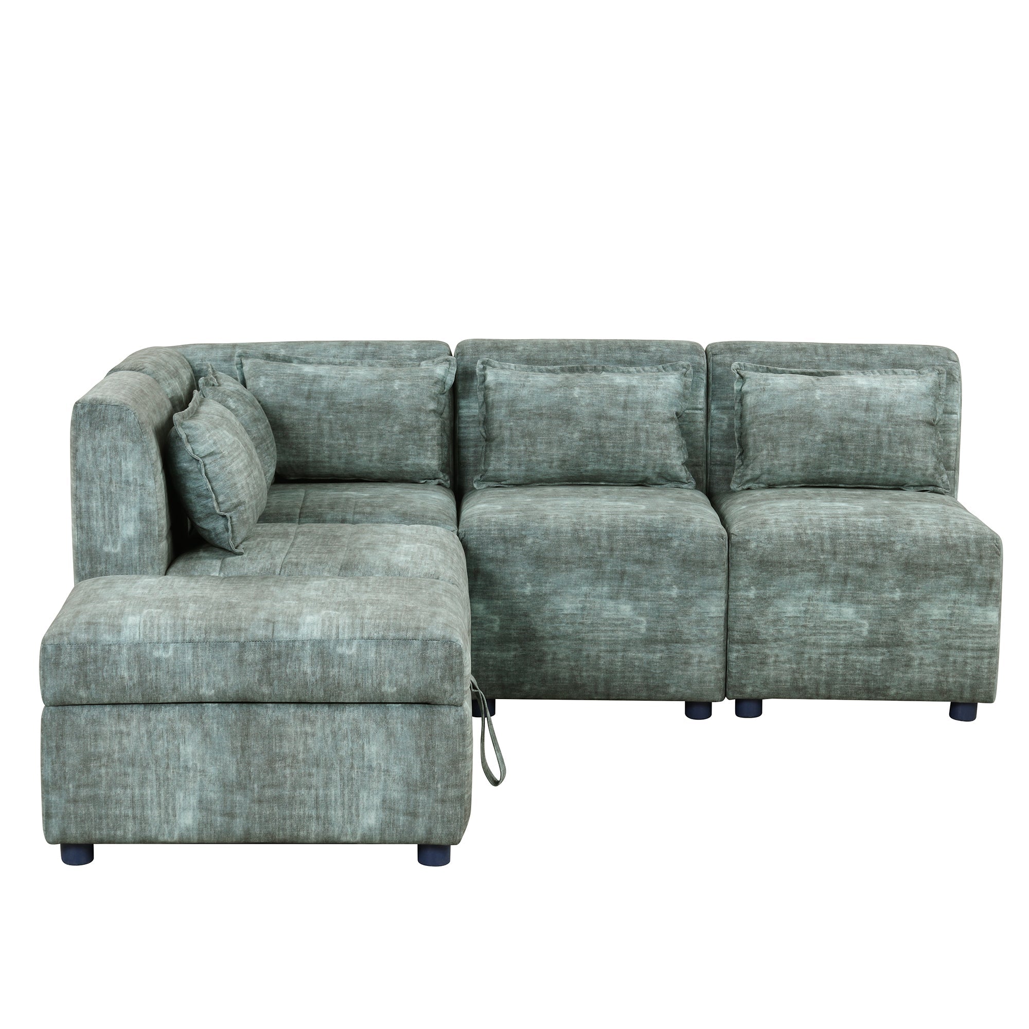 Free-Combined 5-Seater Sectional Sofa - Modular Couches with Storage Ottoman, 5 Pillows - Blue Green for Living Room, Bedroom, Office-American Furniture Outlet -American Furniture Outlet