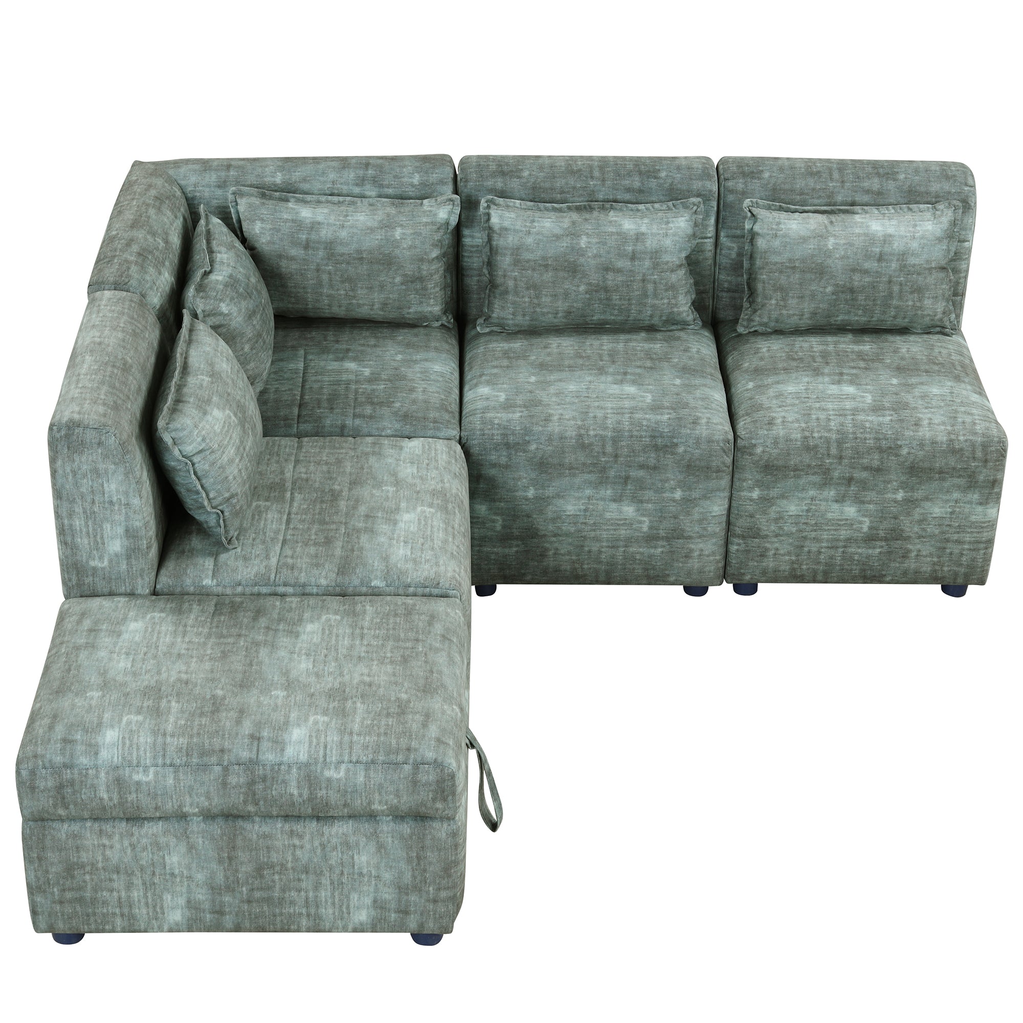 Free-Combined 5-Seater Sectional Sofa - Modular Couches with Storage Ottoman, 5 Pillows - Blue Green for Living Room, Bedroom, Office-American Furniture Outlet -American Furniture Outlet