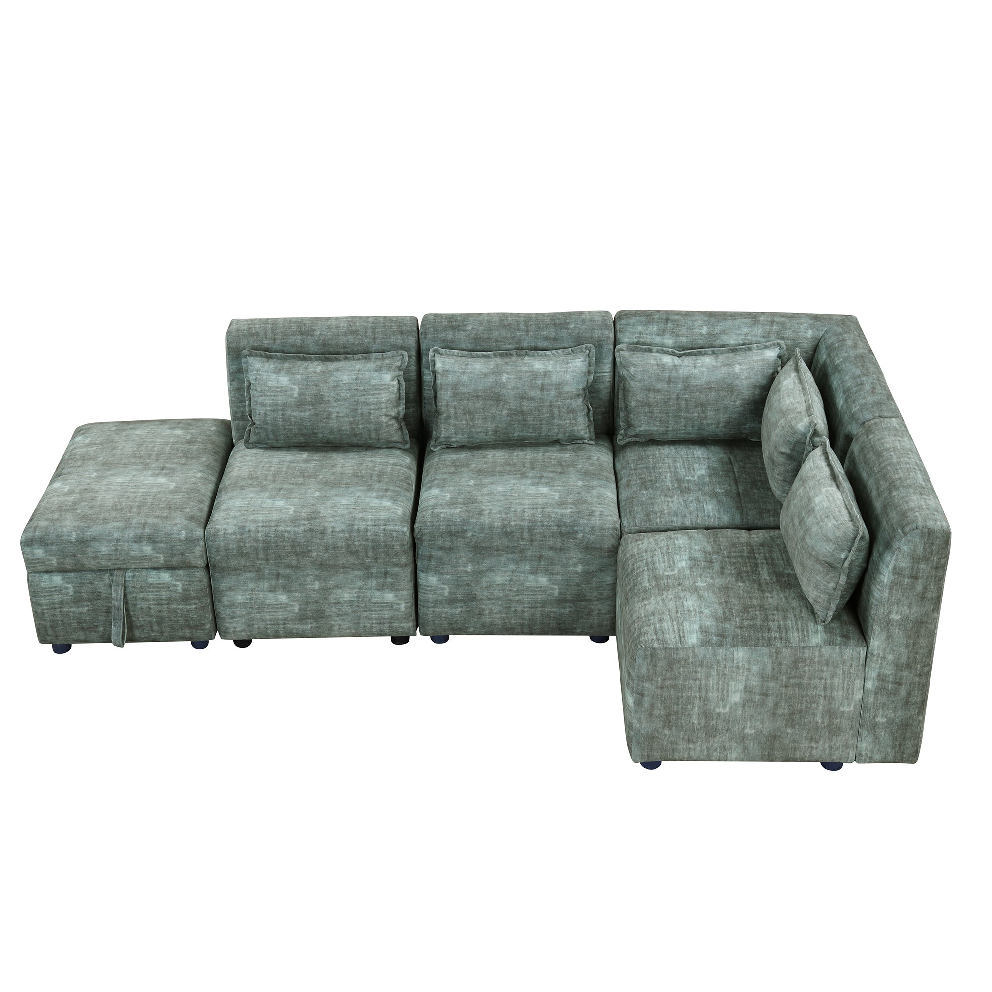 Free-Combined 5-Seater Sectional Sofa - Modular Couches with Storage Ottoman, 5 Pillows - Blue Green for Living Room, Bedroom, Office-American Furniture Outlet -American Furniture Outlet