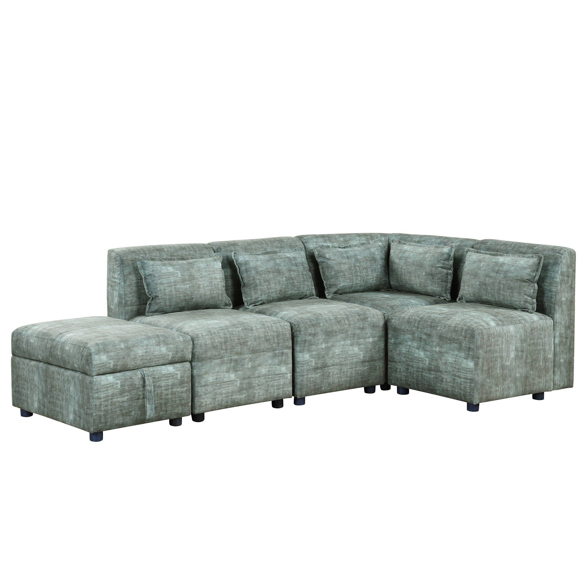 Free-Combined 5-Seater Sectional Sofa - Modular Couches with Storage Ottoman, 5 Pillows - Blue Green for Living Room, Bedroom, Office-American Furniture Outlet -American Furniture Outlet