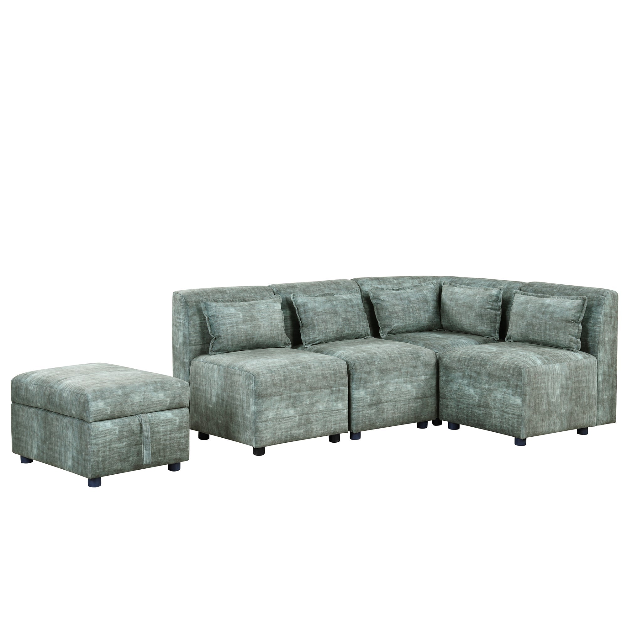 Free-Combined 5-Seater Sectional Sofa - Modular Couches with Storage Ottoman, 5 Pillows - Blue Green for Living Room, Bedroom, Office-American Furniture Outlet -American Furniture Outlet