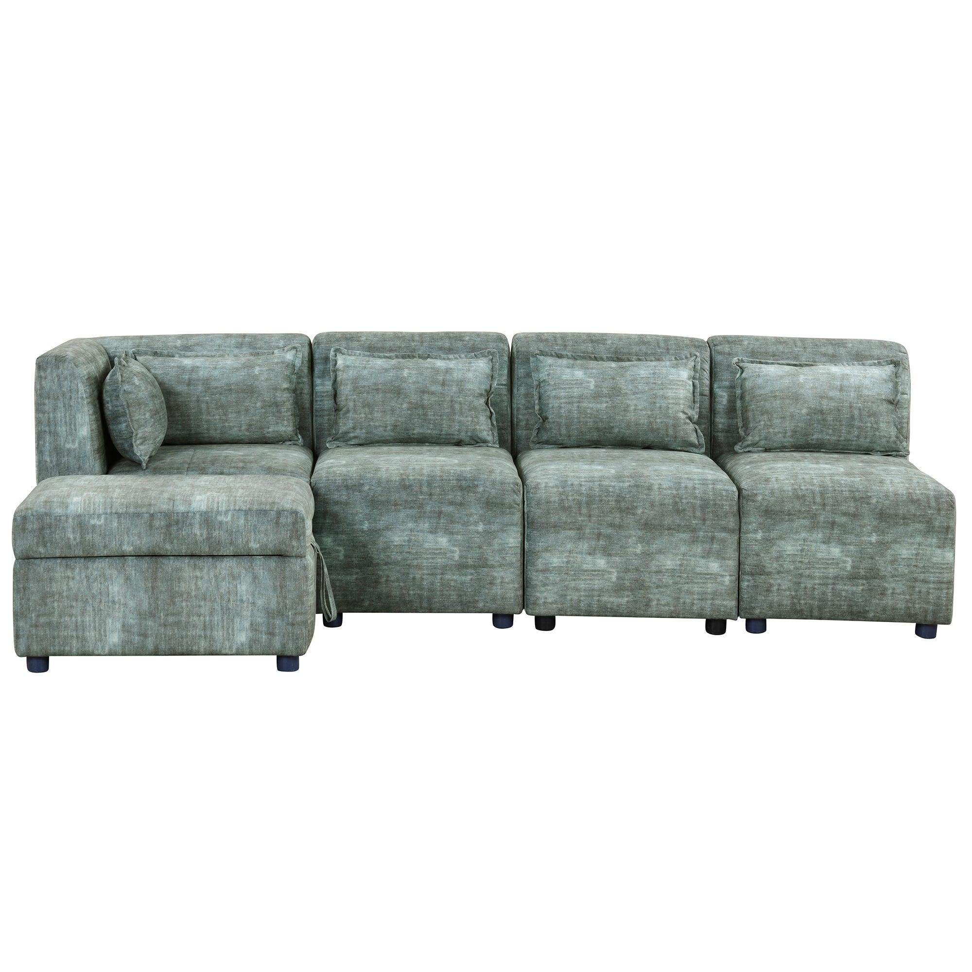 Free-Combined 5-Seater Sectional Sofa - Modular Couches with Storage Ottoman, 5 Pillows - Blue Green for Living Room, Bedroom, Office-American Furniture Outlet -American Furniture Outlet