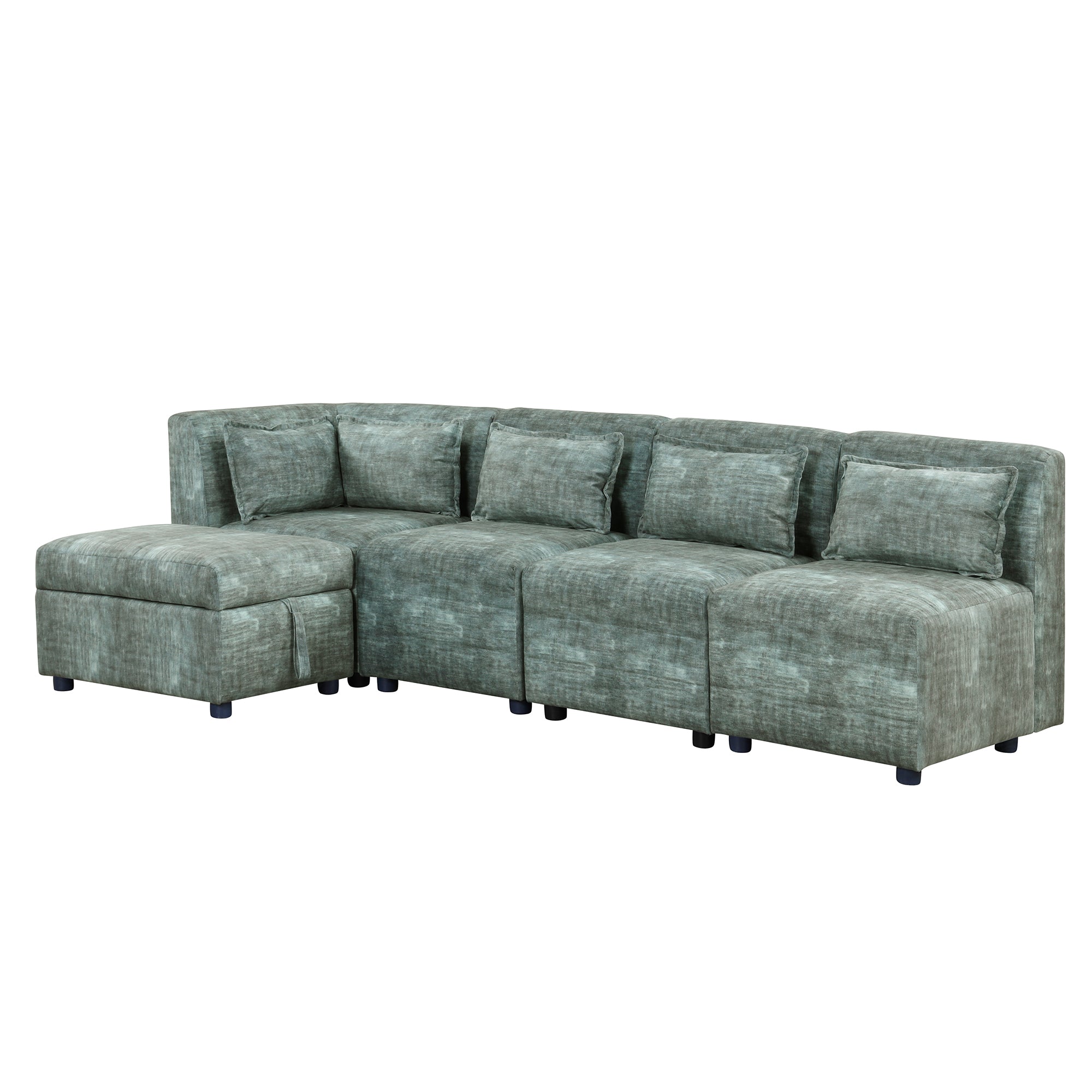 Free-Combined 5-Seater Sectional Sofa - Modular Couches with Storage Ottoman, 5 Pillows - Blue Green for Living Room, Bedroom, Office-American Furniture Outlet -American Furniture Outlet