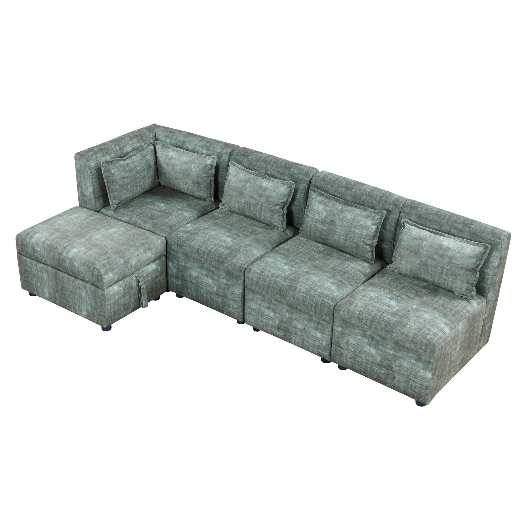 Free-Combined 5-Seater Sectional Sofa - Modular Couches with Storage Ottoman, 5 Pillows - Blue Green for Living Room, Bedroom, Office-American Furniture Outlet -American Furniture Outlet