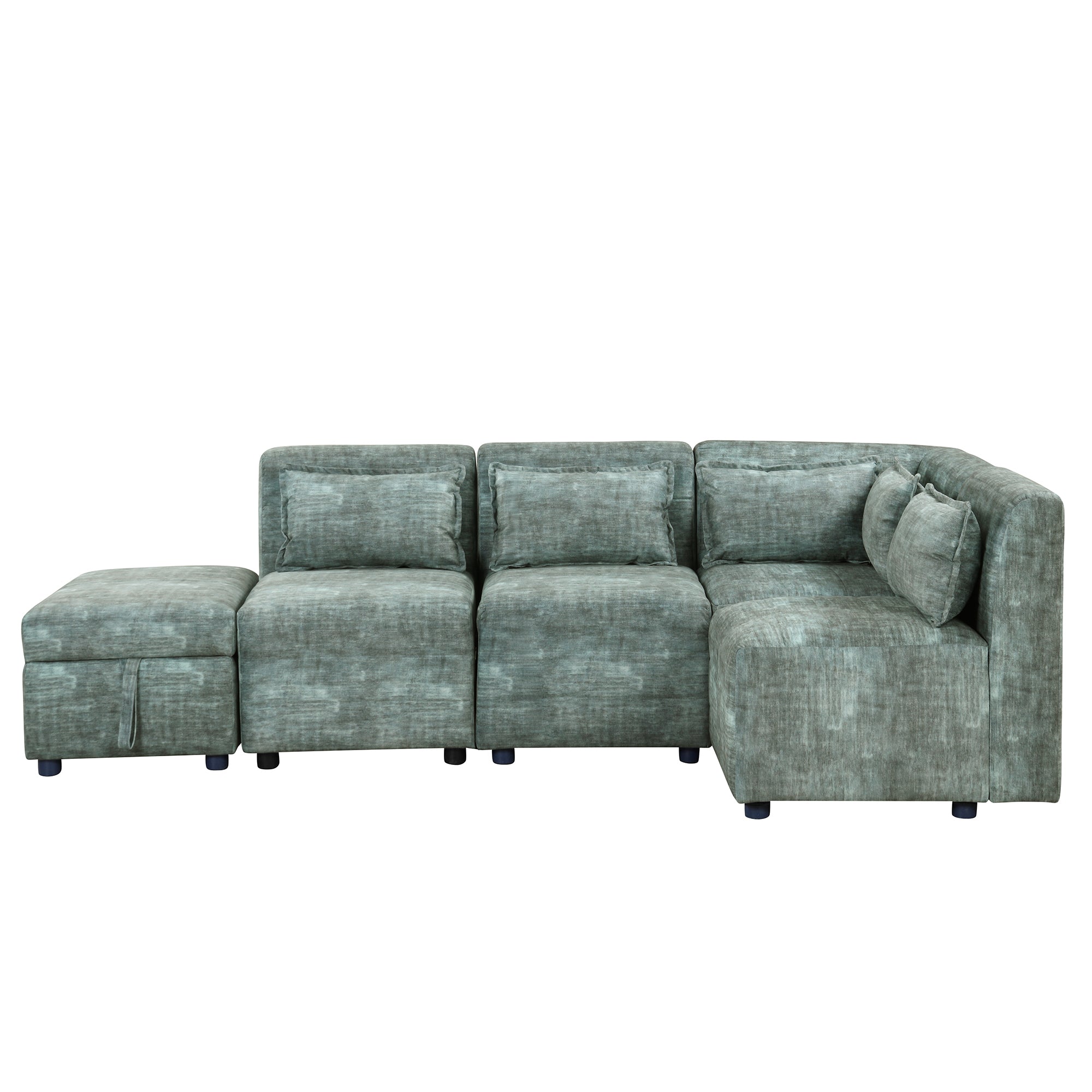 Free-Combined 5-Seater Sectional Sofa - Modular Couches with Storage Ottoman, 5 Pillows - Blue Green for Living Room, Bedroom, Office-American Furniture Outlet -American Furniture Outlet