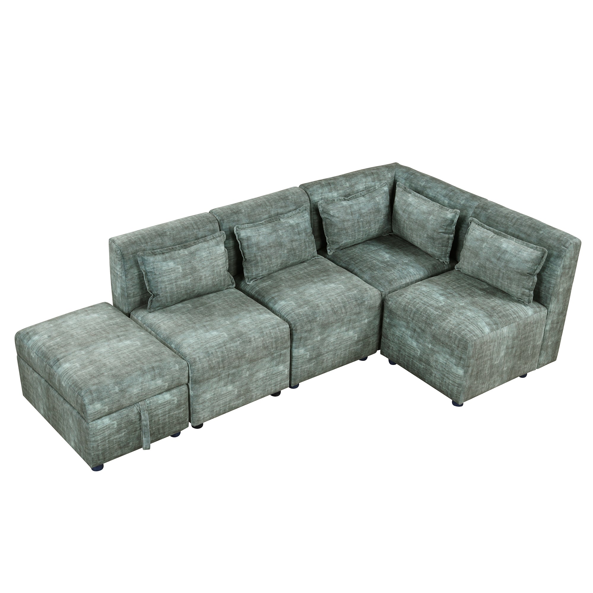 Free-Combined 5-Seater Sectional Sofa - Modular Couches with Storage Ottoman, 5 Pillows - Blue Green for Living Room, Bedroom, Office-American Furniture Outlet -American Furniture Outlet