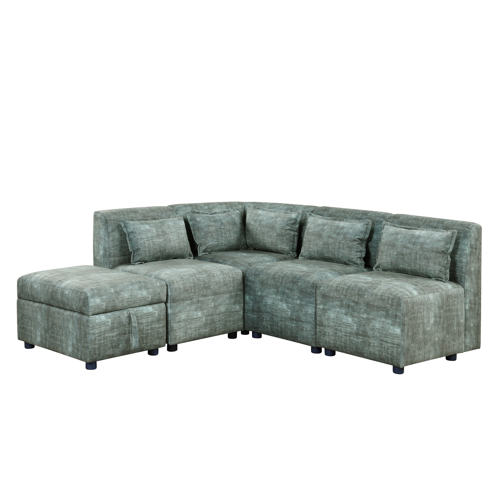 Free-Combined 5-Seater Sectional Sofa - Modular Couches with Storage Ottoman, 5 Pillows - Blue Green for Living Room, Bedroom, Office-American Furniture Outlet -American Furniture Outlet