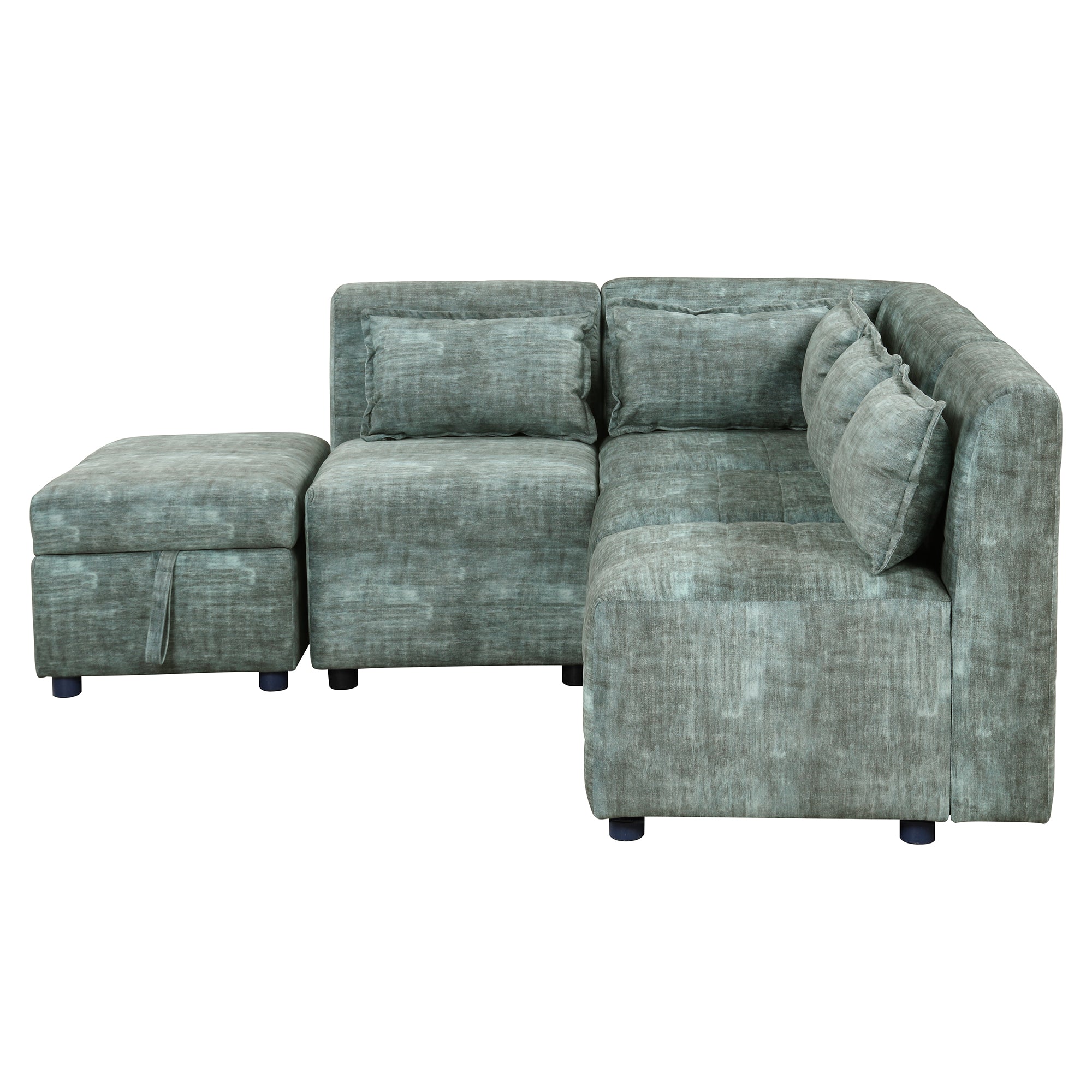 Free-Combined 5-Seater Sectional Sofa - Modular Couches with Storage Ottoman, 5 Pillows - Blue Green for Living Room, Bedroom, Office-American Furniture Outlet -American Furniture Outlet