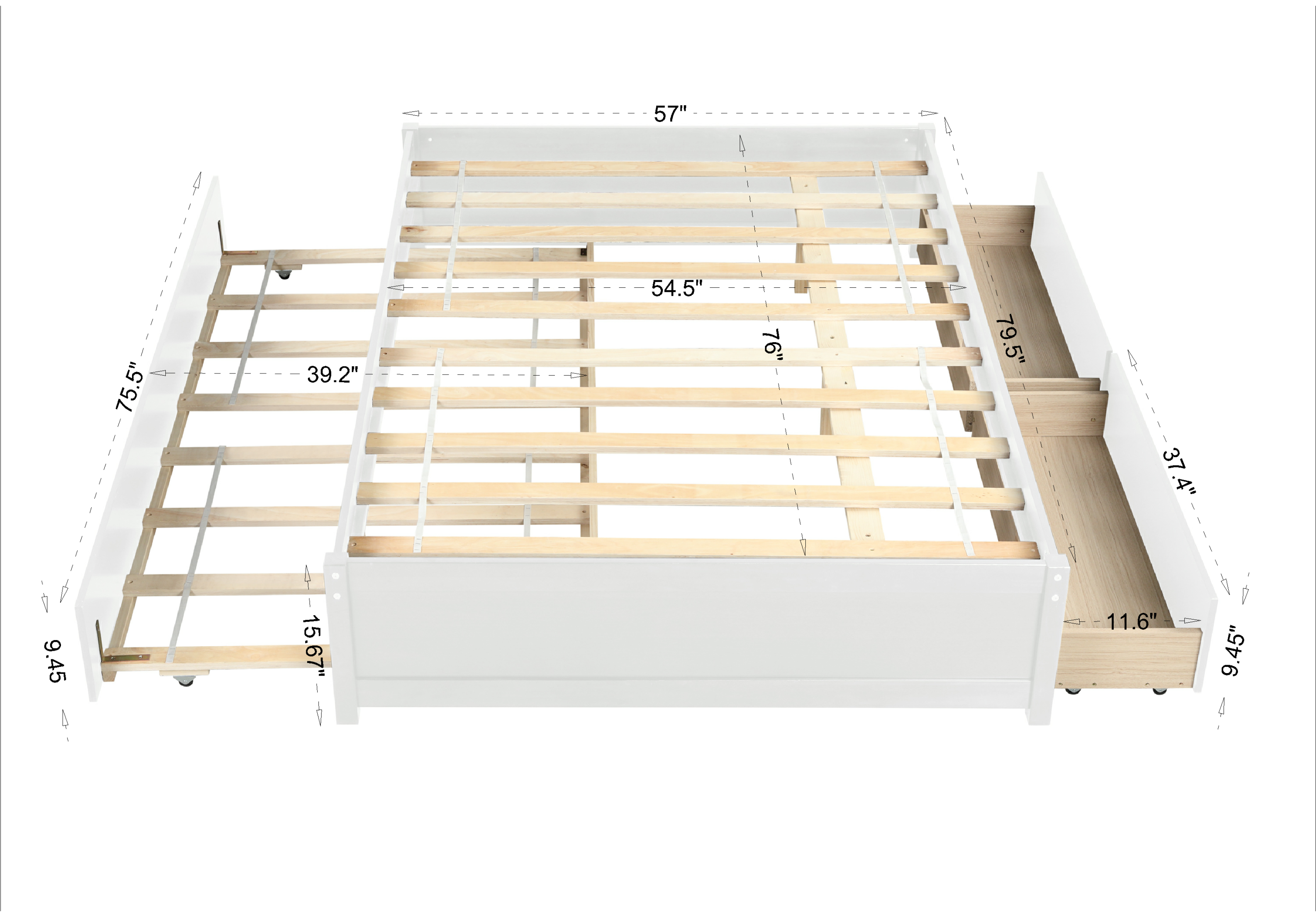 Full Bed w/ Twin Trundle & Drawers - White-American Furniture Outlet