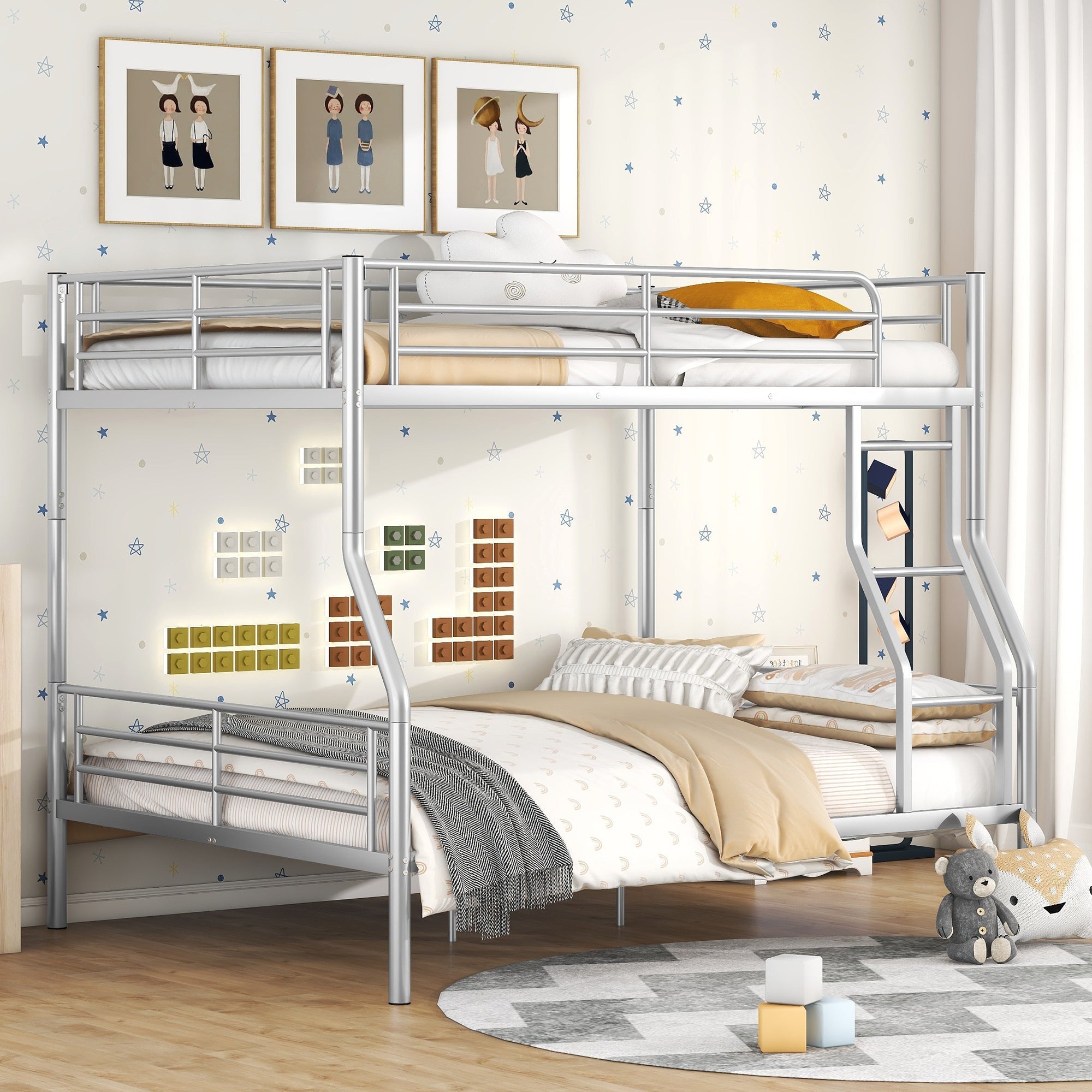 Full XL over Queen Bunk Bed - Silver Metal (Teens & Adults)-American Furniture Outlet