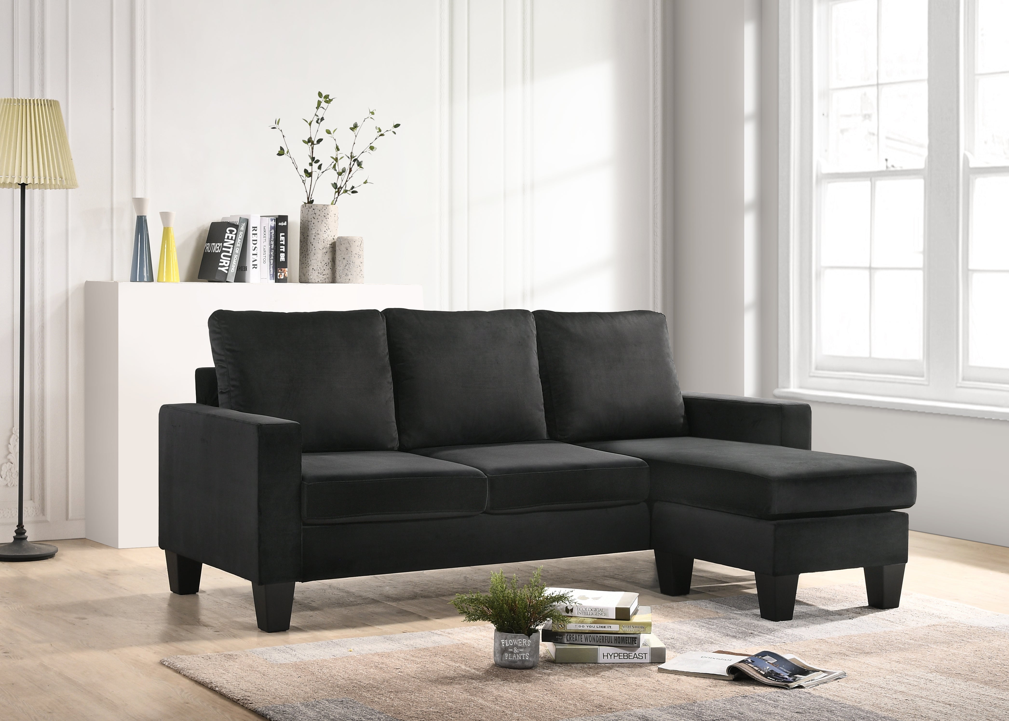 Jessica G0512-SCH Black Sofa Chaise | Modern Design