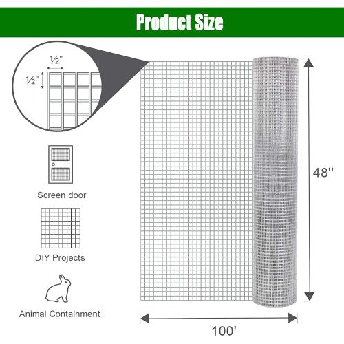 Gauge Hardware Cloth Welded Cage Wire: Chicken Fence Mesh Rolls, Square Chicken Wire Netting for Raised Garden, Rabbit Fence, Snake Fencing, Rodent Control-American Furniture Outlet