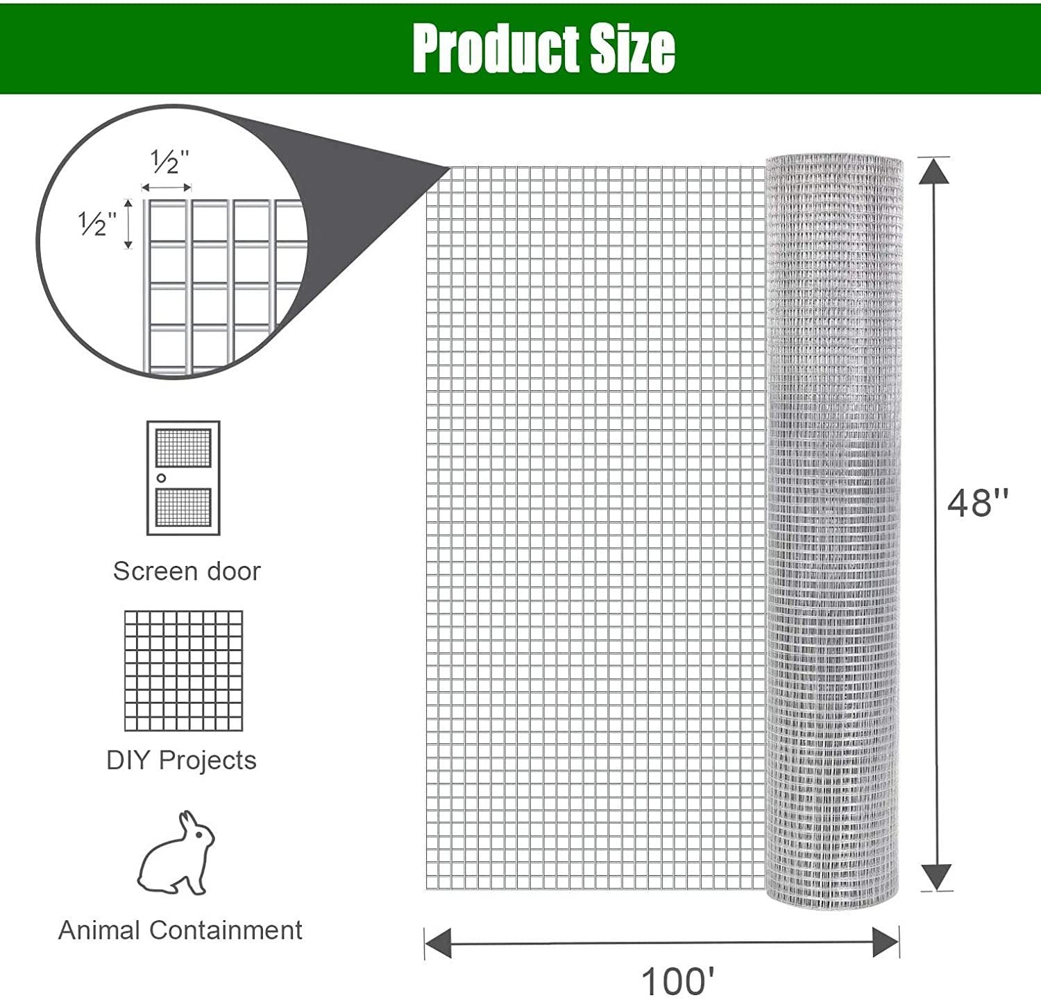 Gauge Hardware Cloth Welded Cage Wire: Chicken Fence Mesh Rolls, Square Chicken Wire Netting for Raised Garden, Rabbit Fence, Snake Fencing, Rodent Control-American Furniture Outlet