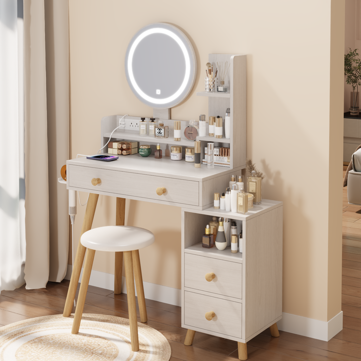 Glamorous Vanity Table with LED Mirror & Storage-American Furniture Outlet