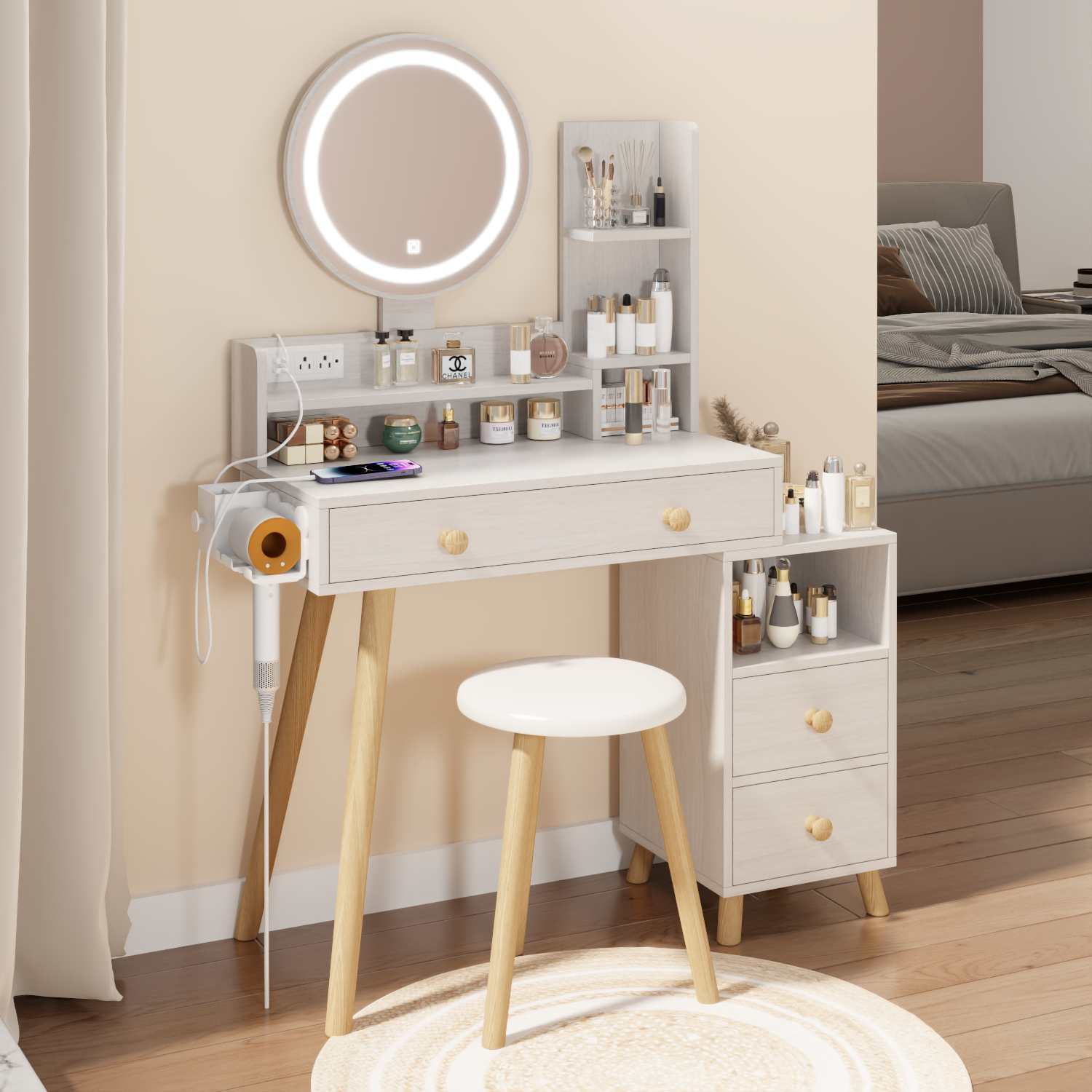 Glamorous Vanity Table with LED Mirror & Storage-American Furniture Outlet