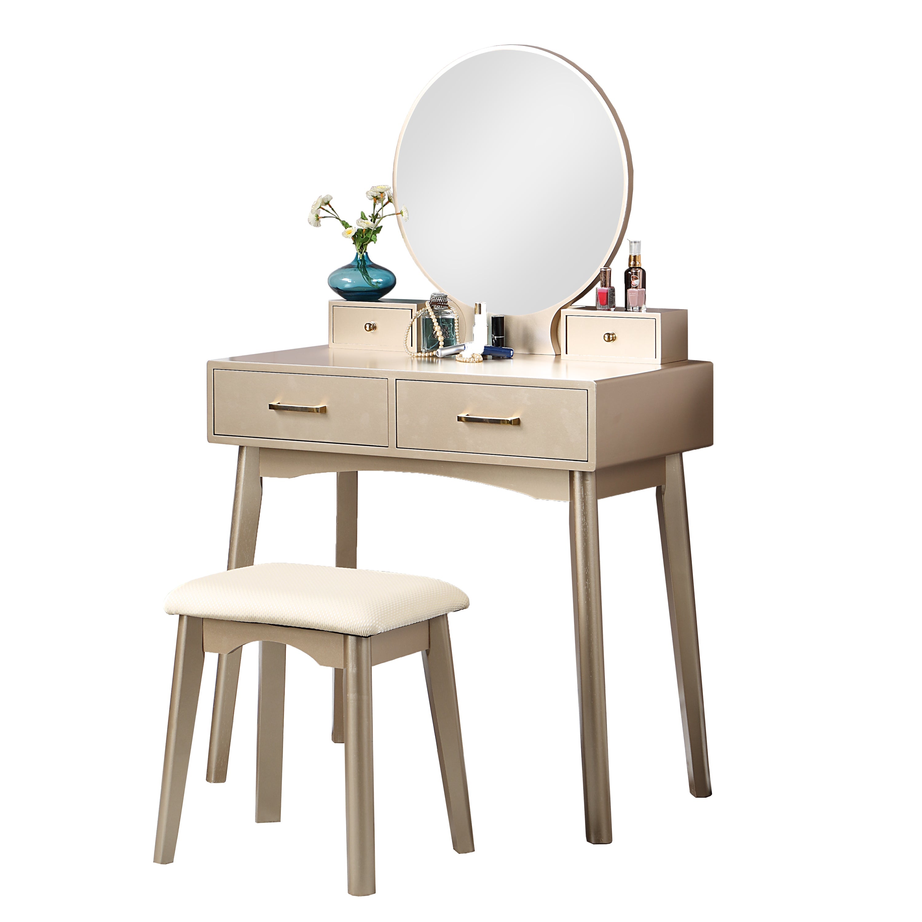 Gold Vanity Set | Modern Makeup Vanity with Stool-American Furniture Outlet