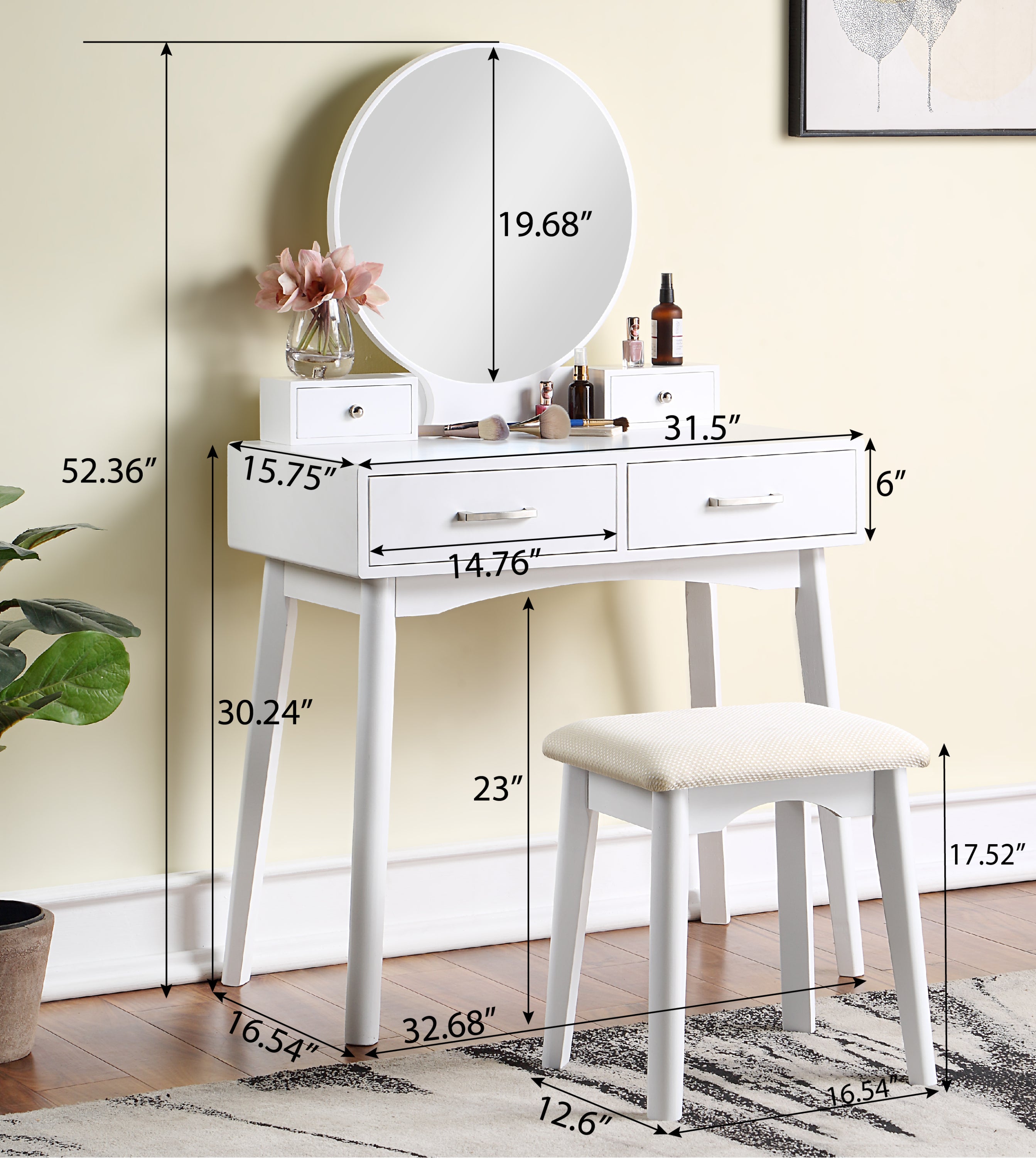 Gold Vanity Set | Modern Makeup Vanity with Stool-American Furniture Outlet