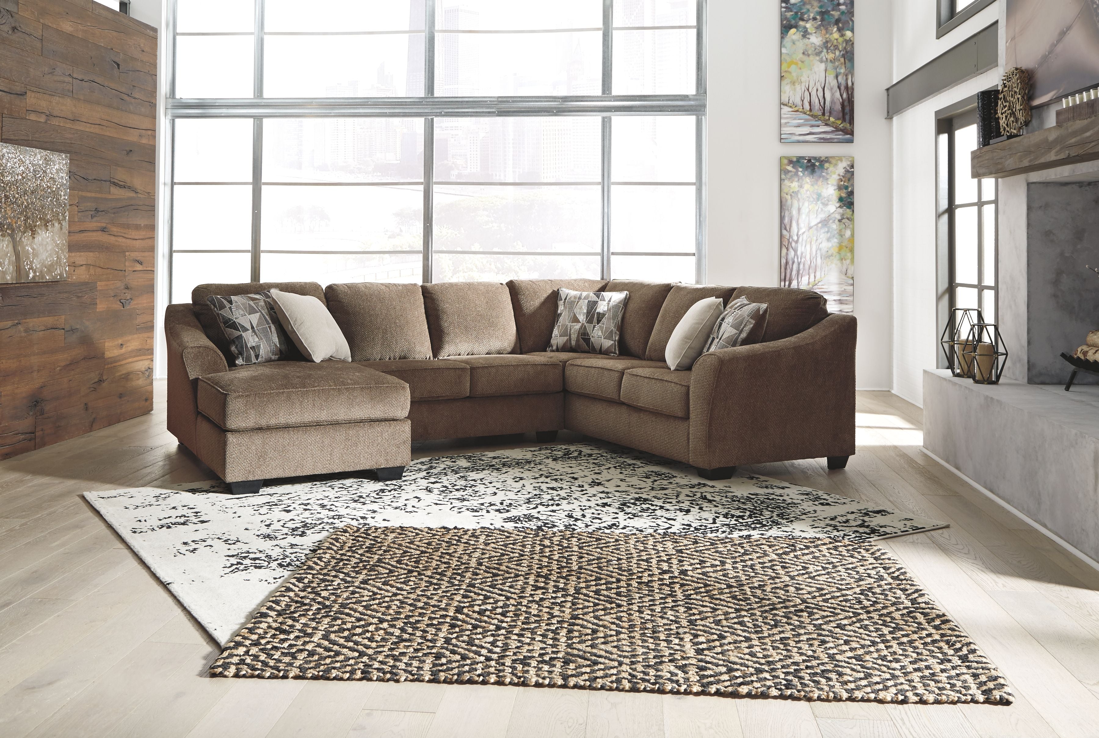 Graftin Teak Brown Sectional - Textured Chenille, Removable Cushions, Modern-Benchcraft®-American Furniture Outlet