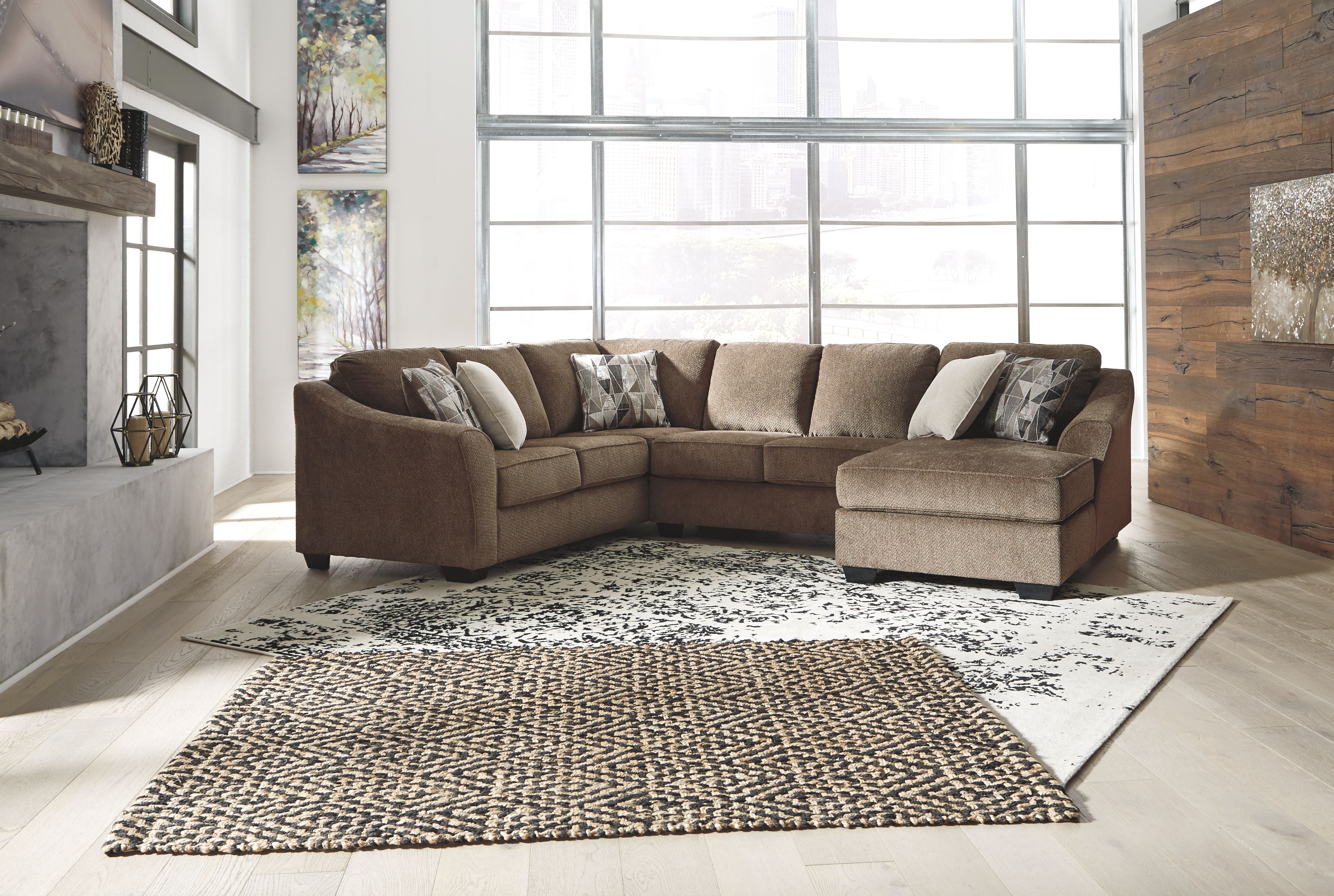 Graftin Teak Brown Sectional - Textured Chenille, Removable Cushions, Modern-Benchcraft®-American Furniture Outlet