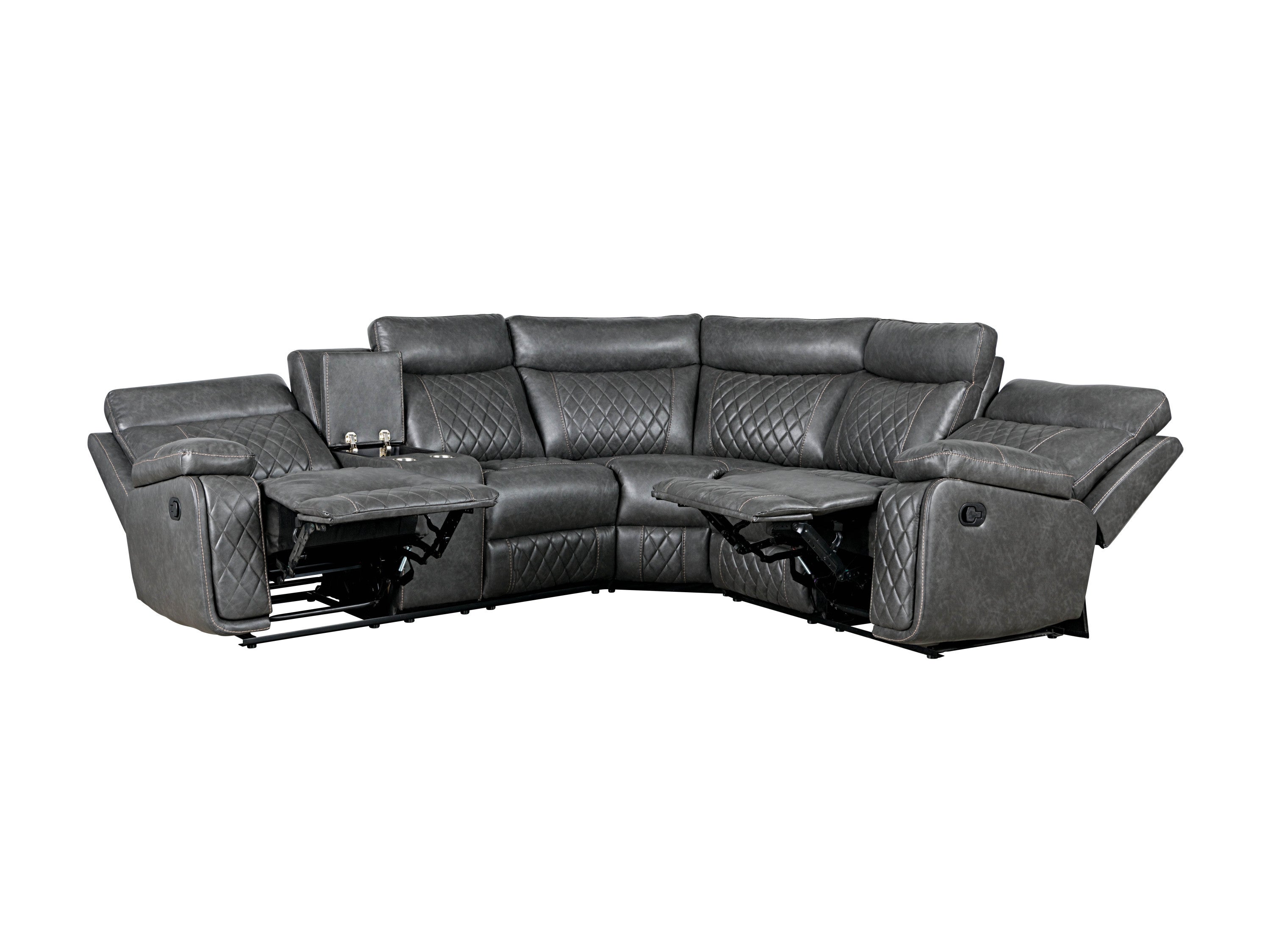 Gray Faux Leather Reclining Sectional Sofa | Home Theater Seating-American Furniture Outlet -American Furniture Outlet