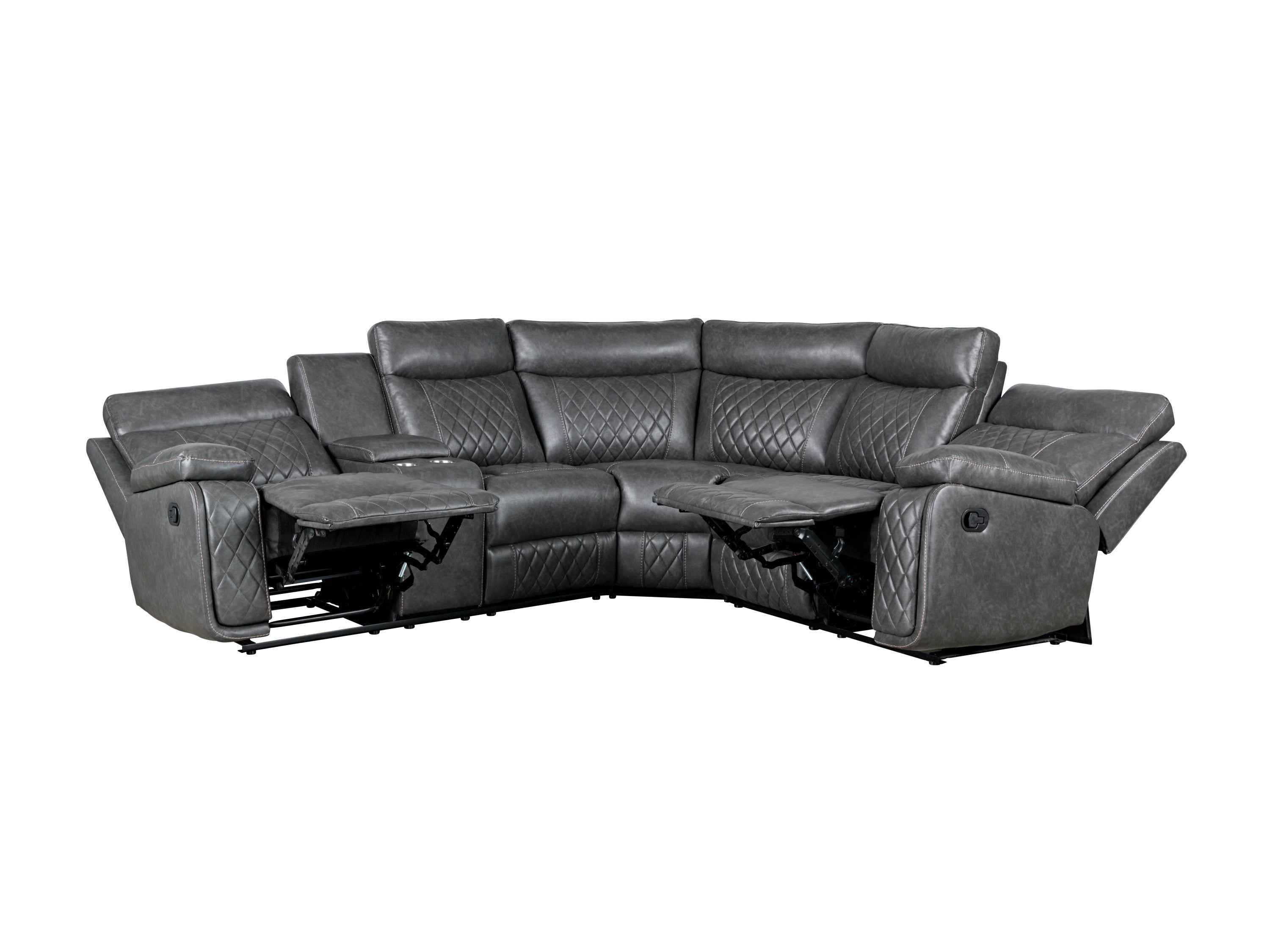 Gray Faux Leather Reclining Sectional Sofa | Home Theater Seating-American Furniture Outlet -American Furniture Outlet